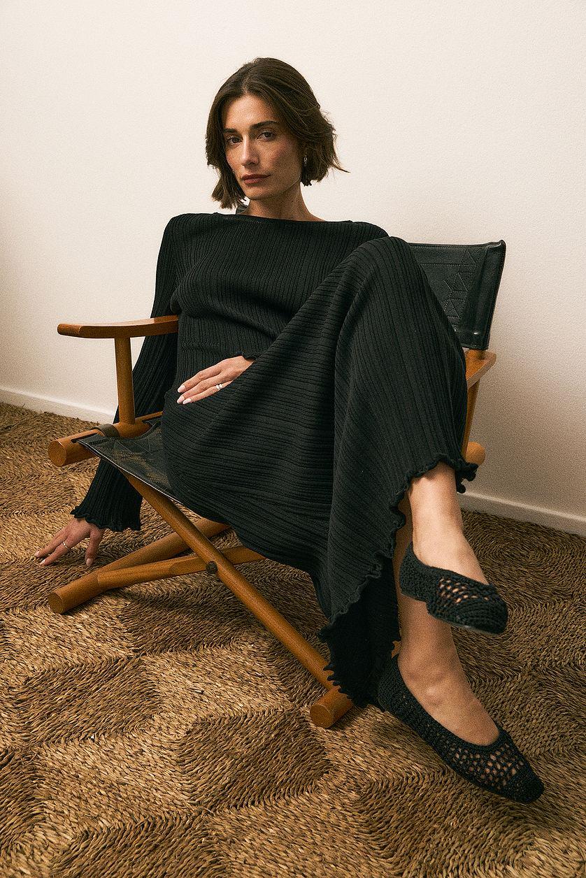 Knitted Round Neck Frill Maxi Dress Product Image