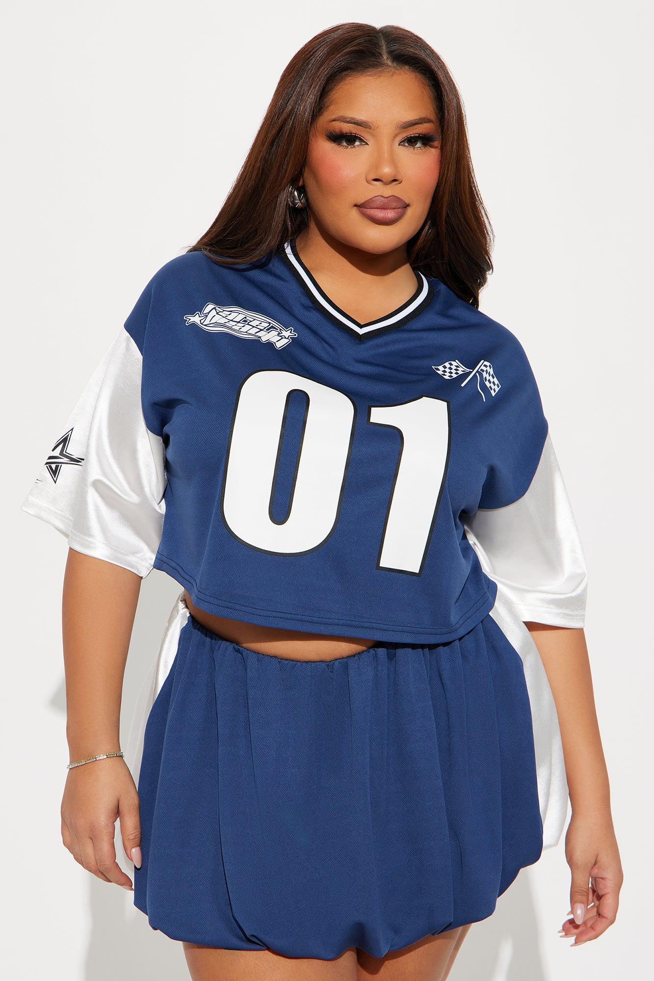 Sporty Bubble Skirt Set - Navy/combo Product Image