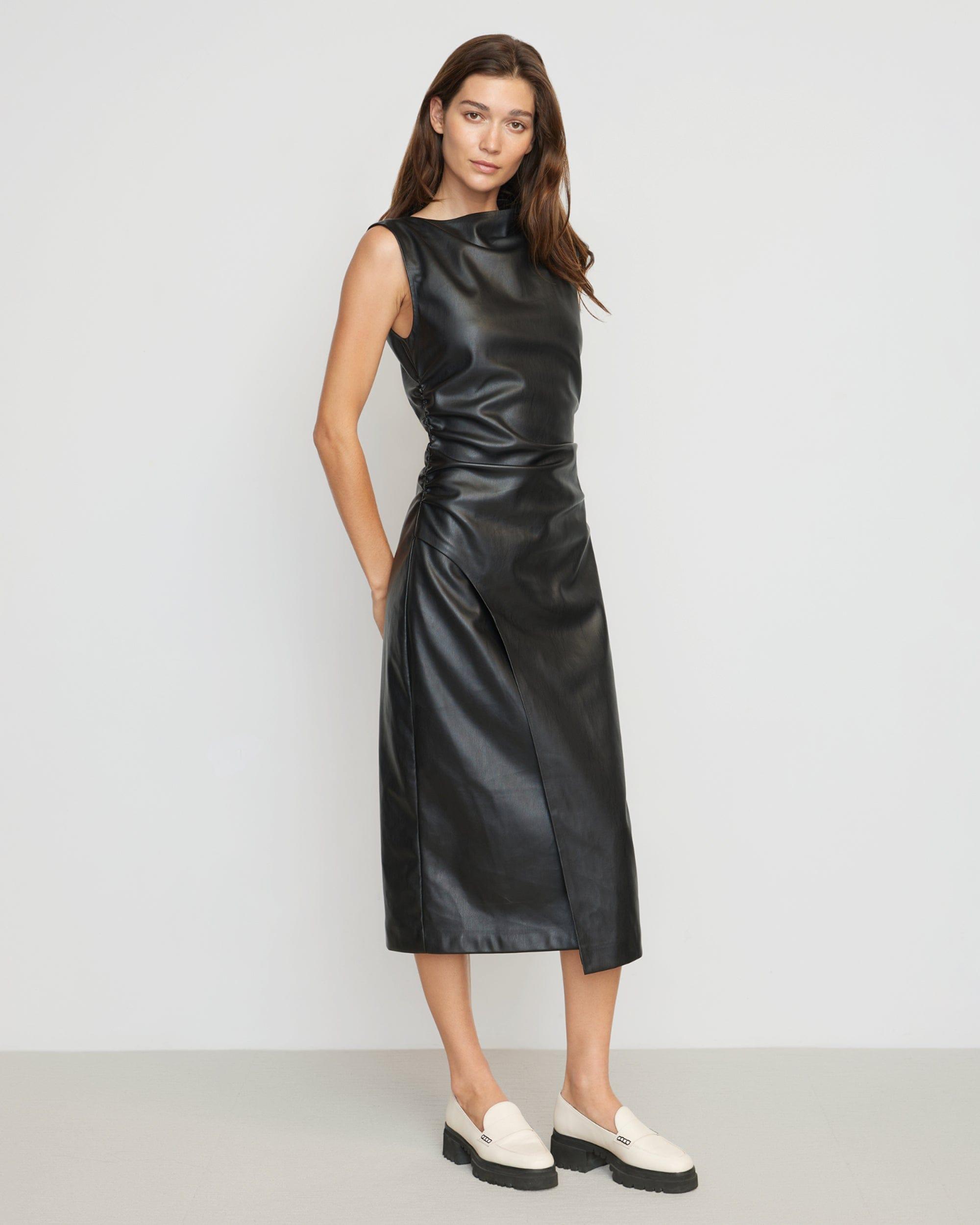 Channing Vegan Leather Wrap-Neck Dress Product Image