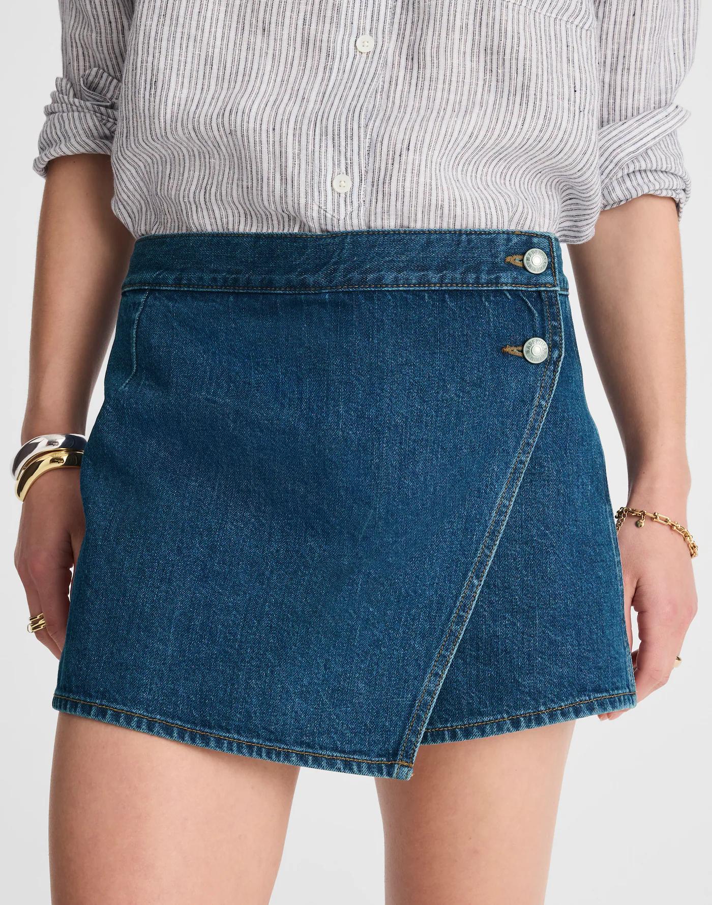 Denim Wrap Mini Skort in Lambertville Wash Product Image