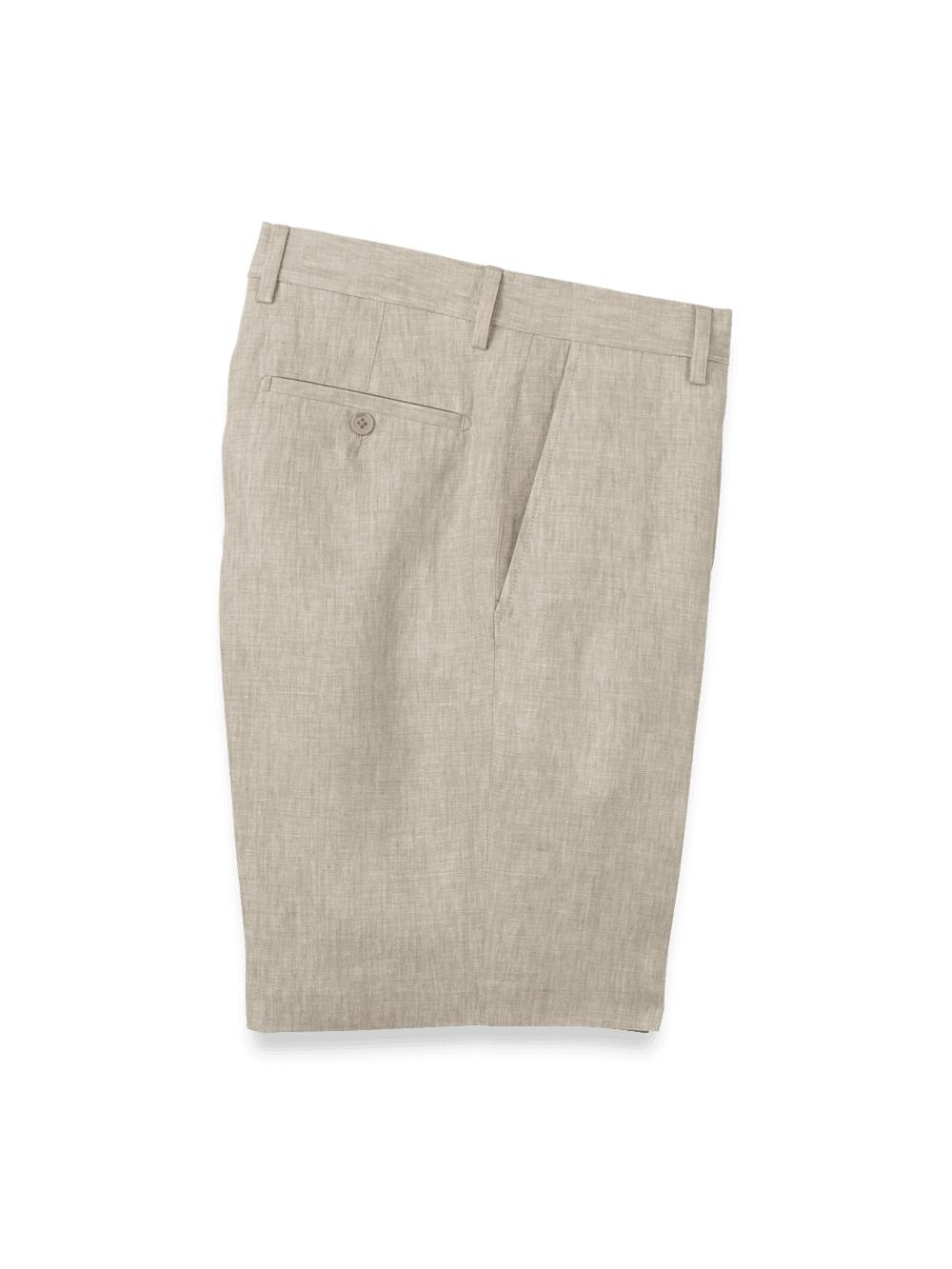 Linen Chambray Twill Flat Front Shorts - Khaki Product Image