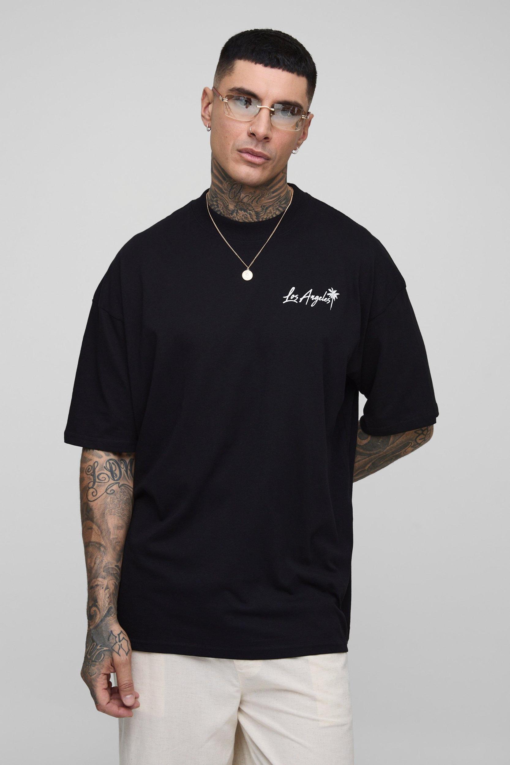 Tall Oversized Los Angeles Palm Printed T-Shirt | boohooMAN USA Product Image