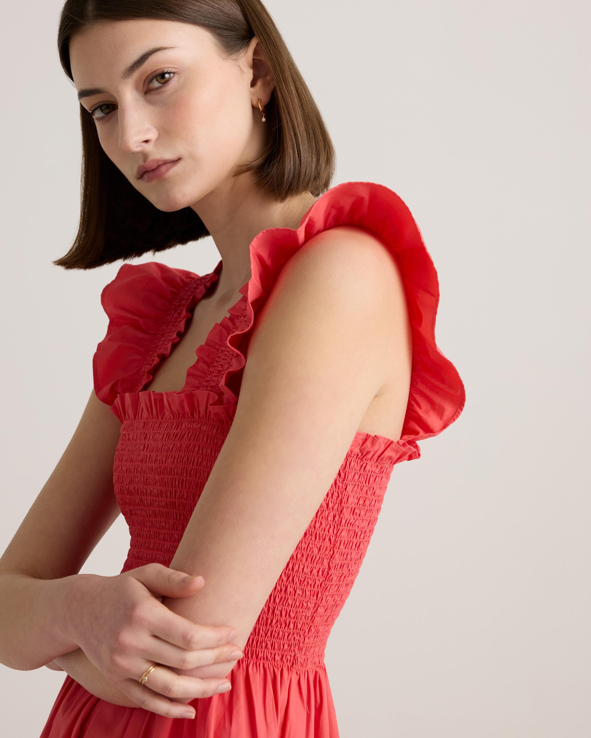 Quince | Women's Poplin Smocked Midi Dress Organic Cotton Product Image