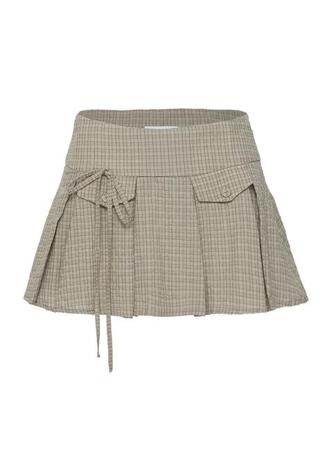 Hariette Pleat Mini Skirt Brown Plaid Product Image