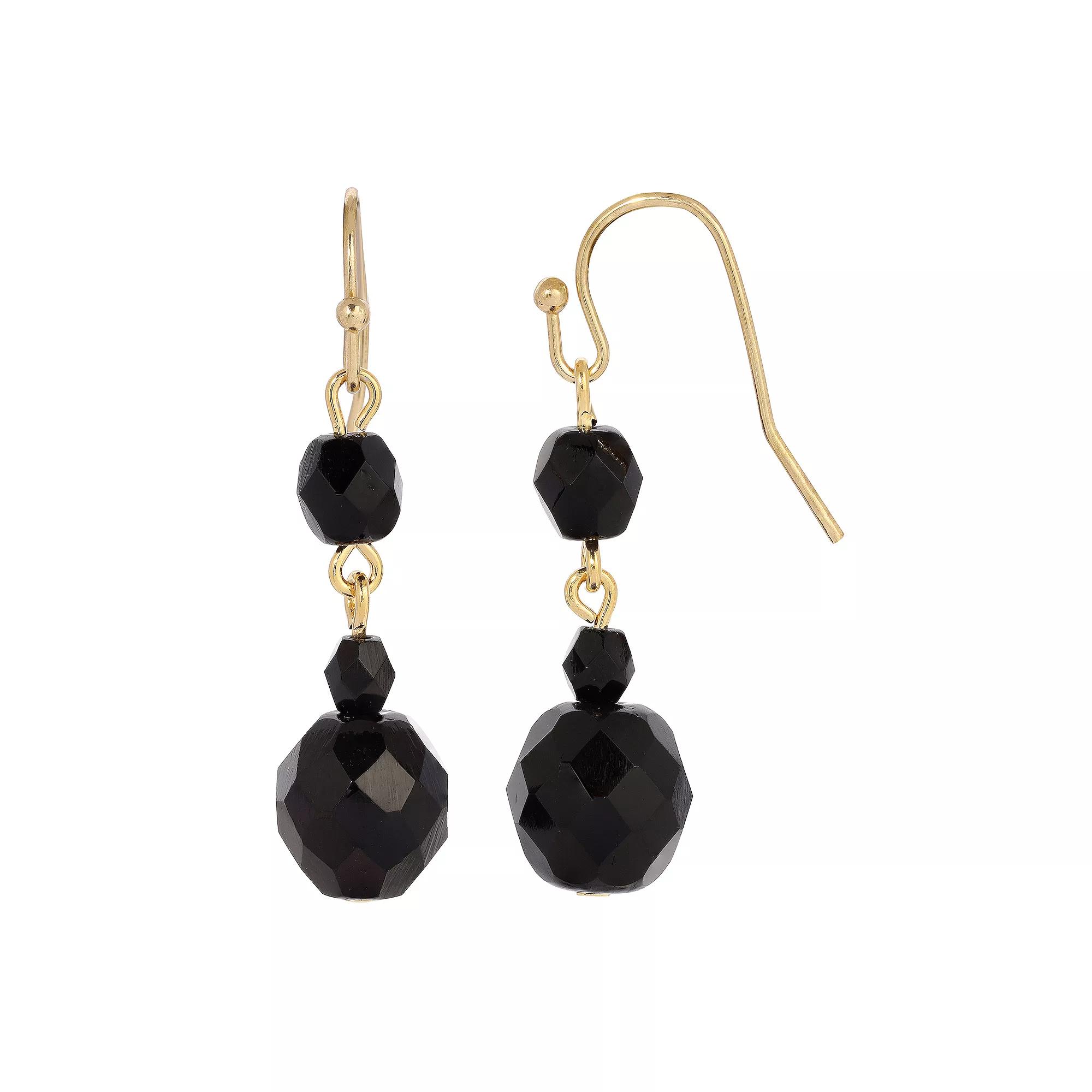 1928 Gold Tone Black Beaded Drop Earrings, Women's Product Image