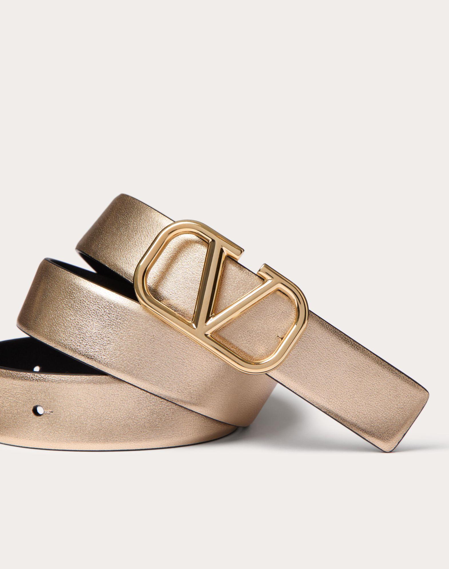 Vlogo Signature Reversible Belt In Metallic And Shiny Calfskin 30 Mm Product Image