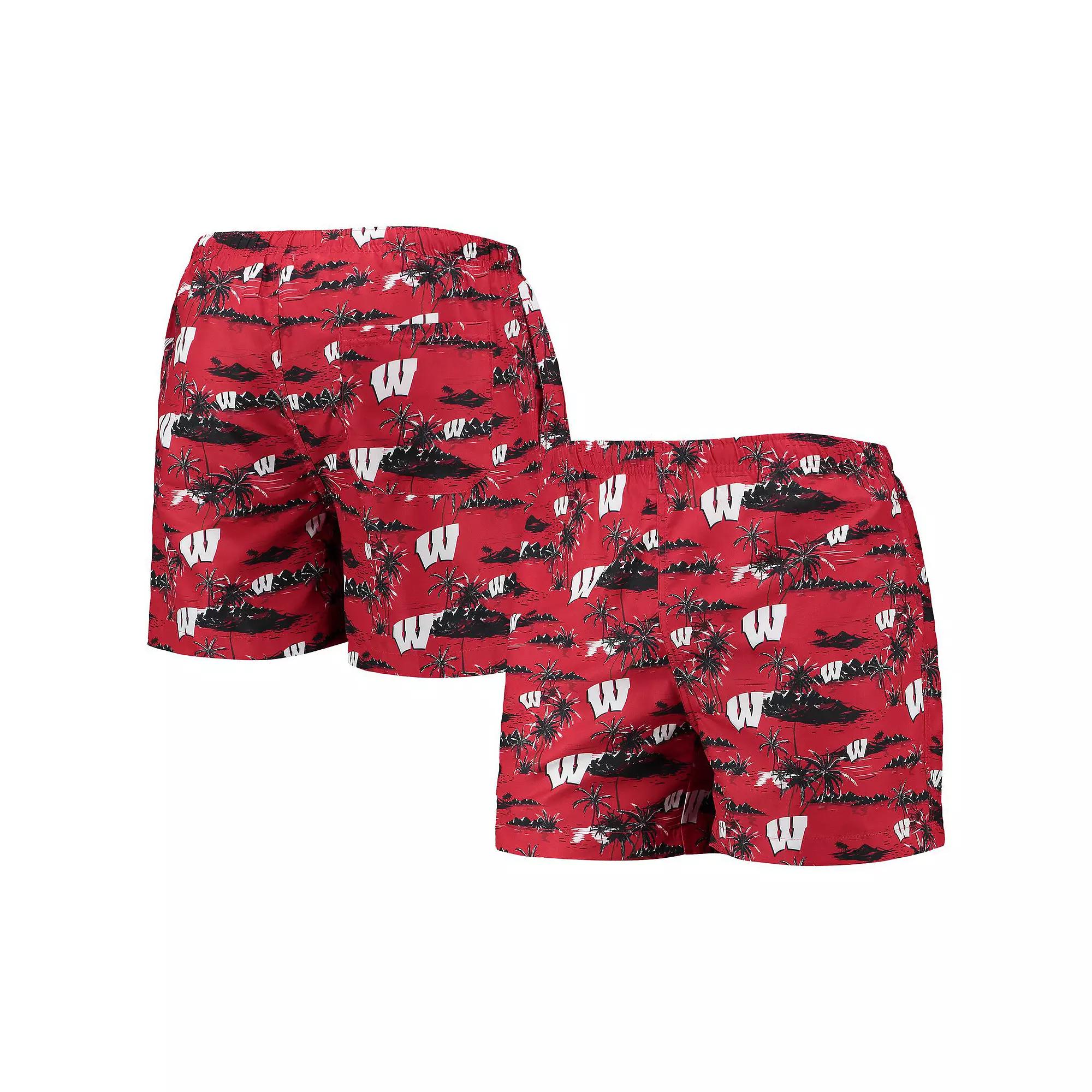 Men's FOCO Red Wisconsin Badgers Island Palm Swim Trunks,  Product Image