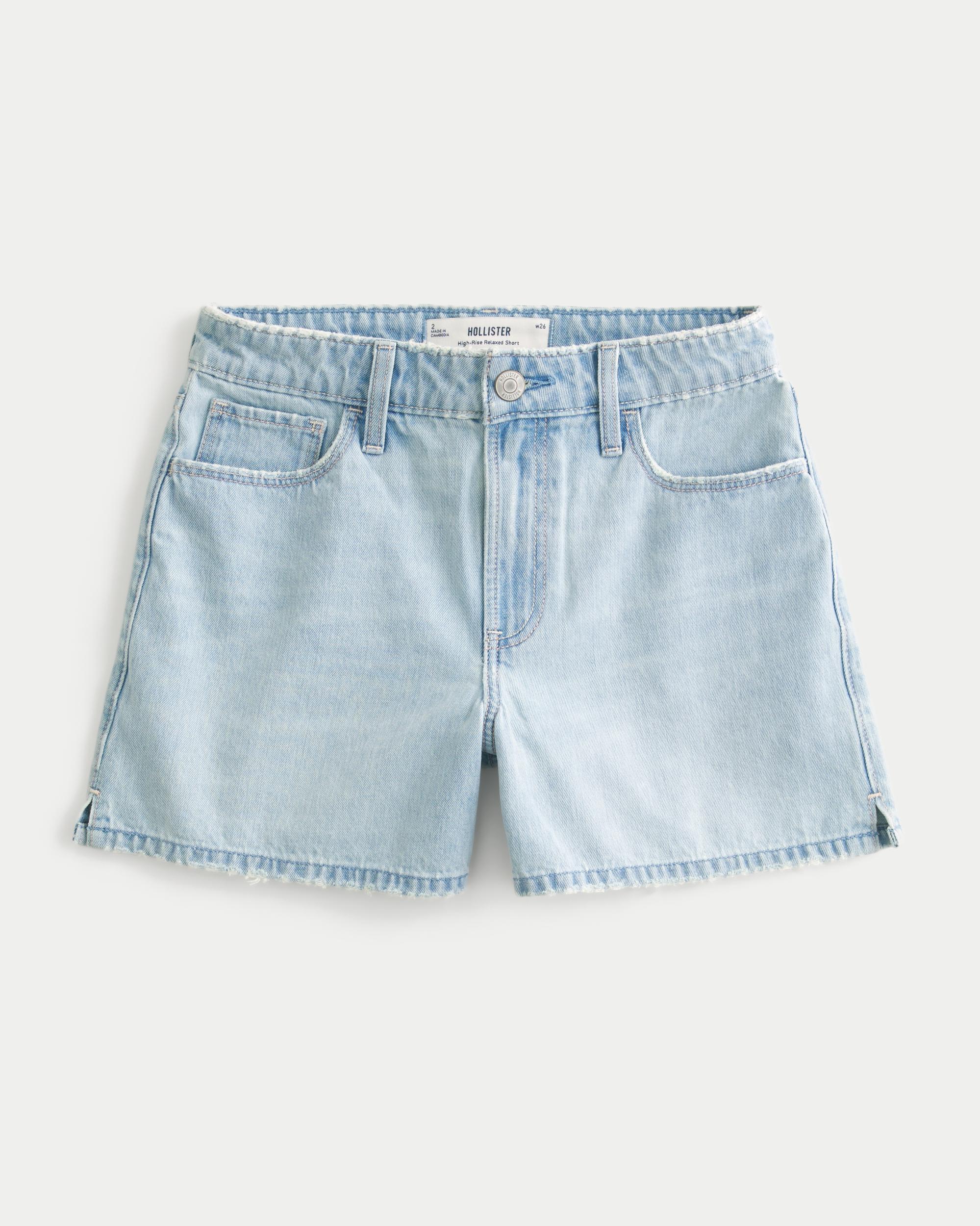 High-Rise Ripped Medium Wash Relaxed Denim Shorts 5" Product Image