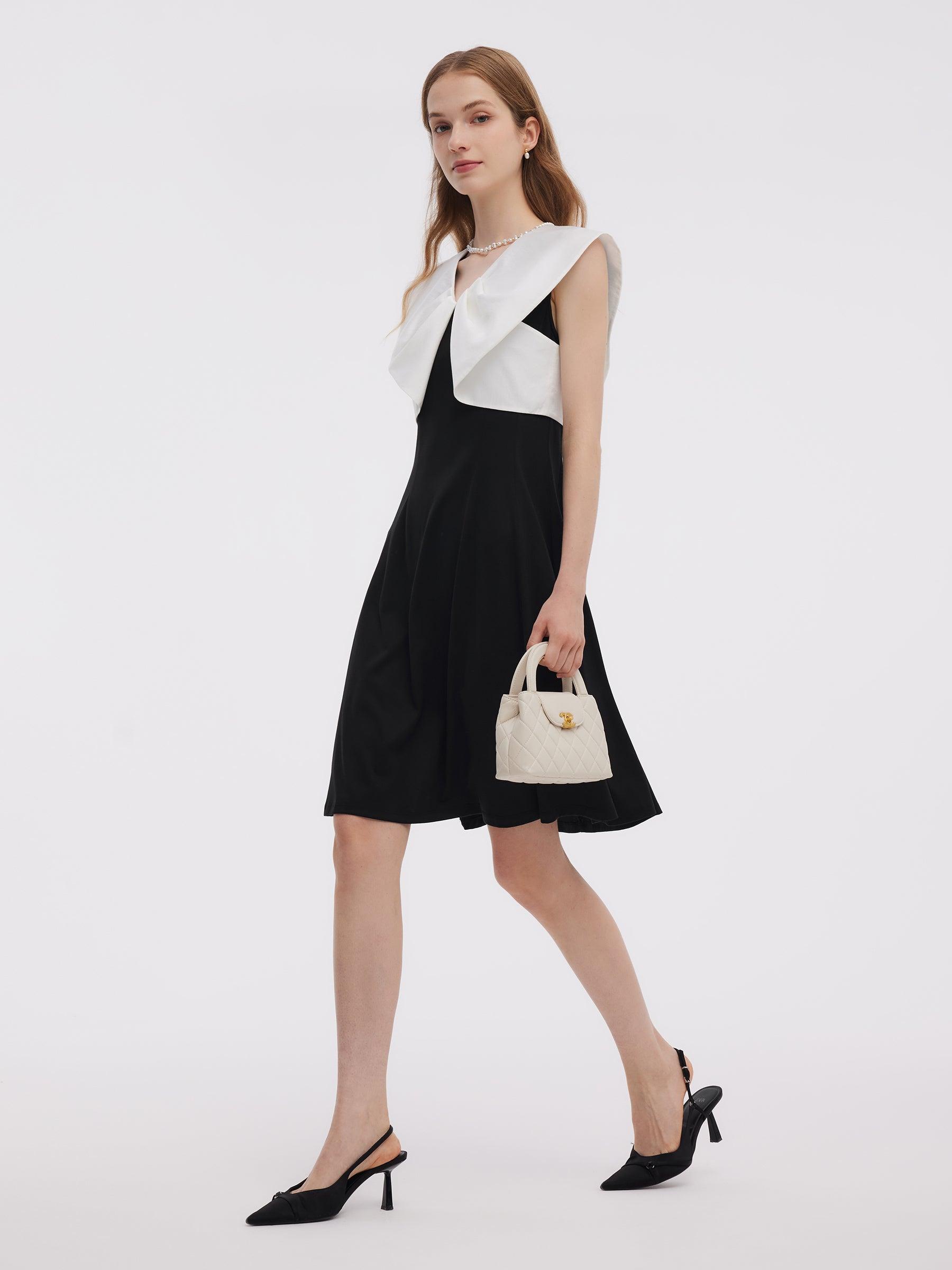 Color Block V-Neck Women Knit Mini Dress Product Image