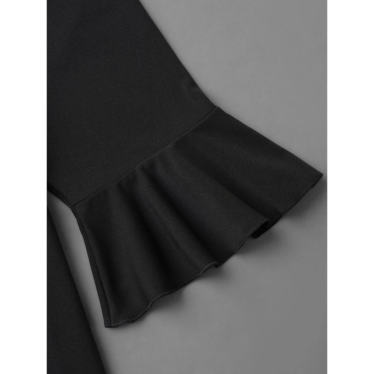 Plus Size Mock Neck Flutter Sleeve Knit Dress Black Women At the Office Ruffles Knit Dresses Bloomchic 28/5X Product Image