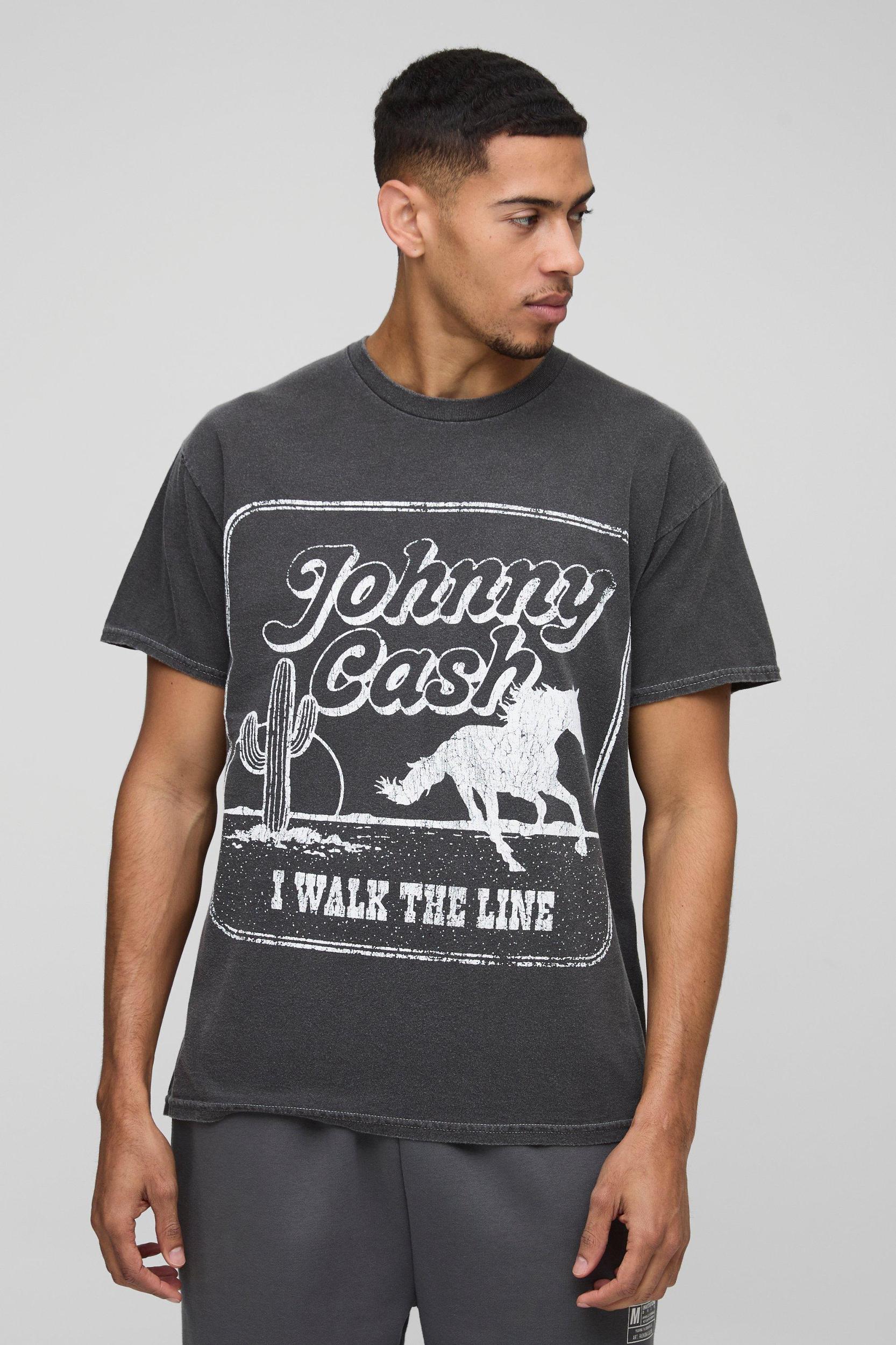 Regular Fit Johnny Cash Western License Washed T-Shirt | boohooMAN USA Product Image