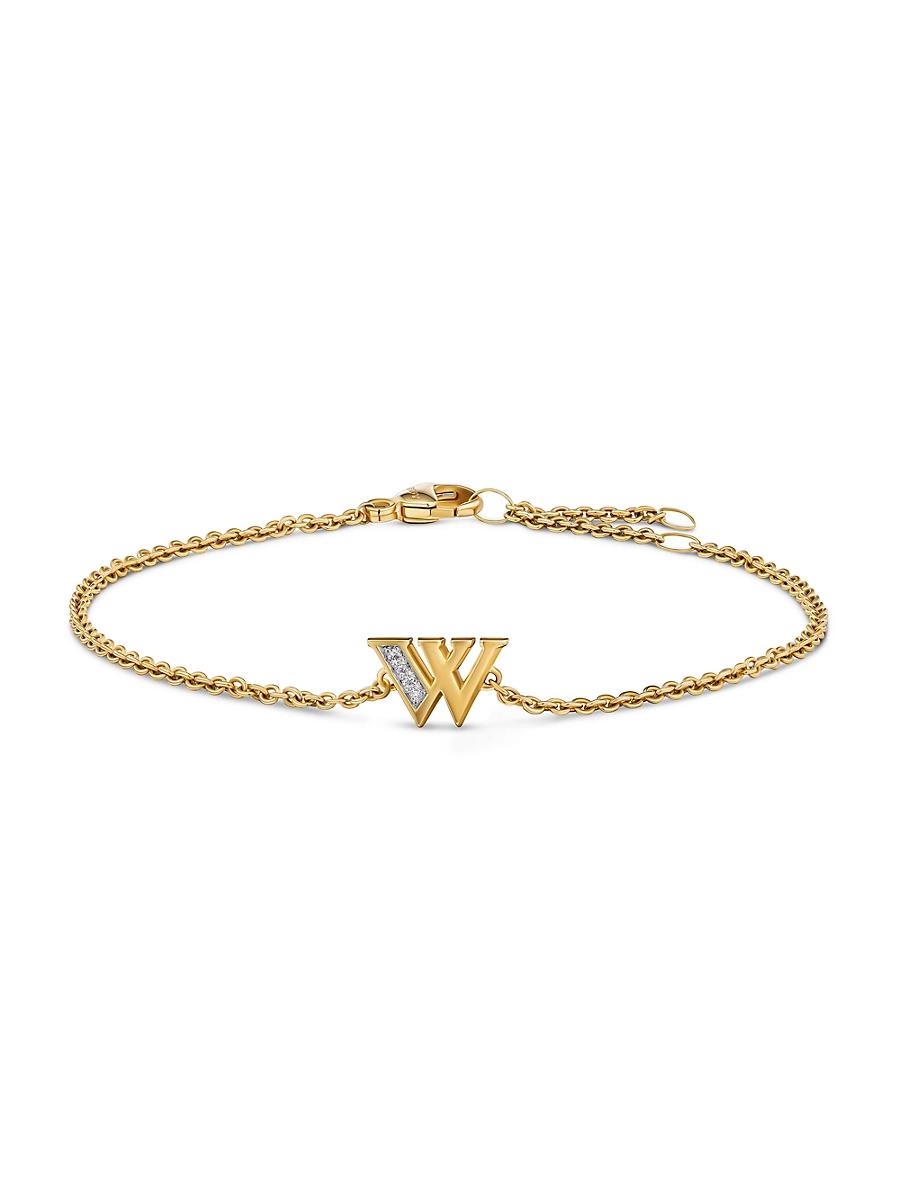 Womens Petite Pav Initial Chain Bracelet in 18K Yellow Gold Product Image