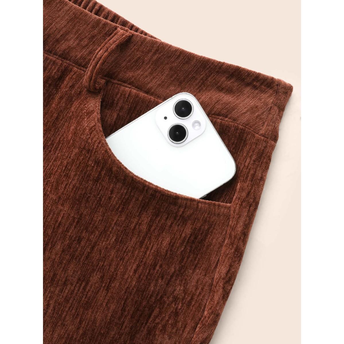 Plus Size Mid Rise Chenille Bootcut Pants Women Browncoffeecolor Elegant Bootcut Mid Rise Everyday Pants BloomChic 30/6X Product Image