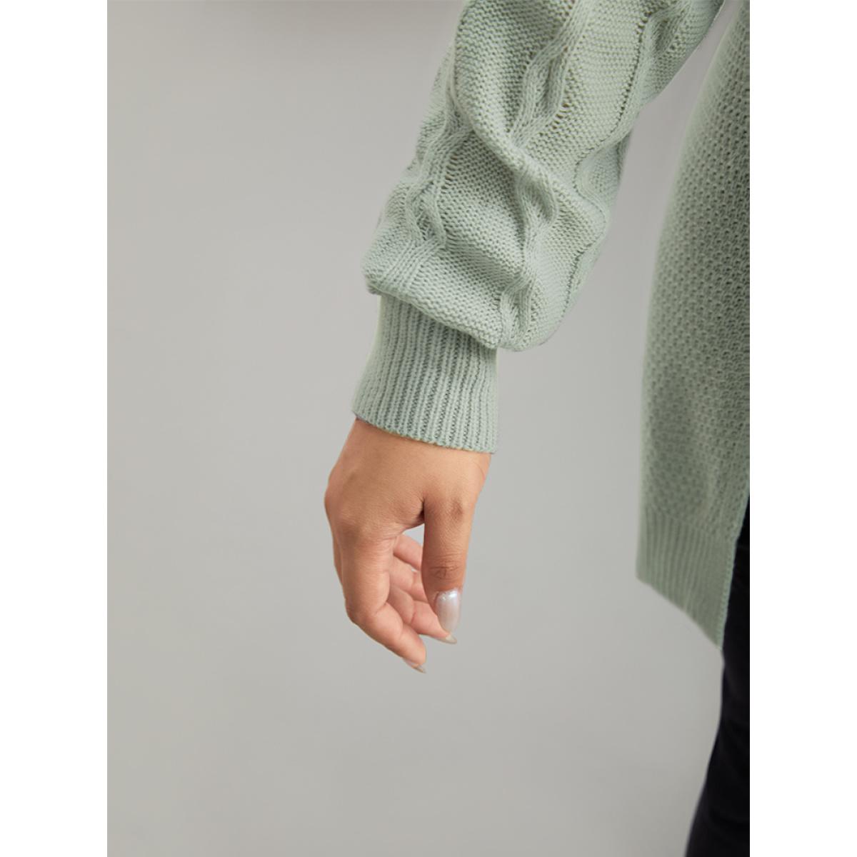 Plus Size Cable Knit Plain Open Front Cardigan DarkGray Women Casual Loose Long Sleeve Dailywear Cardigans BloomChic 28/5X Product Image