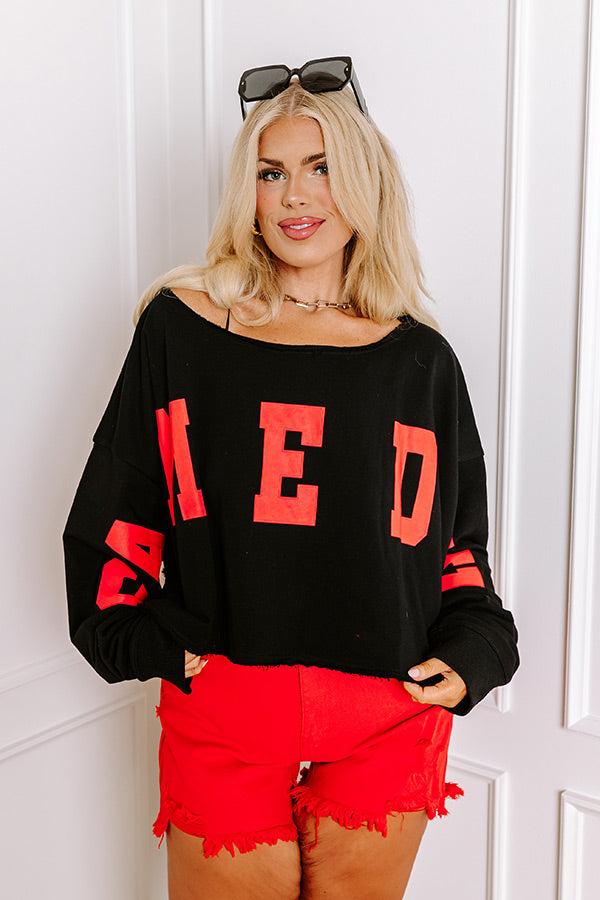 Game Day Crop Sweatshirt in Black/Red Curves Product Image