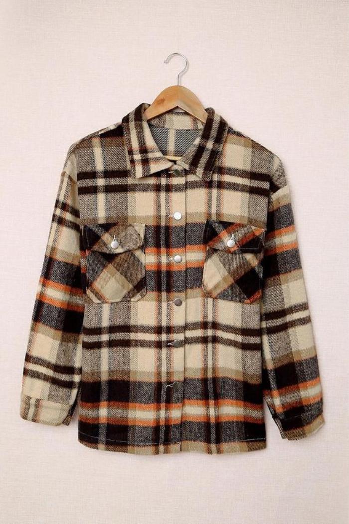Plaid Print Pocketed Shacket Product Image