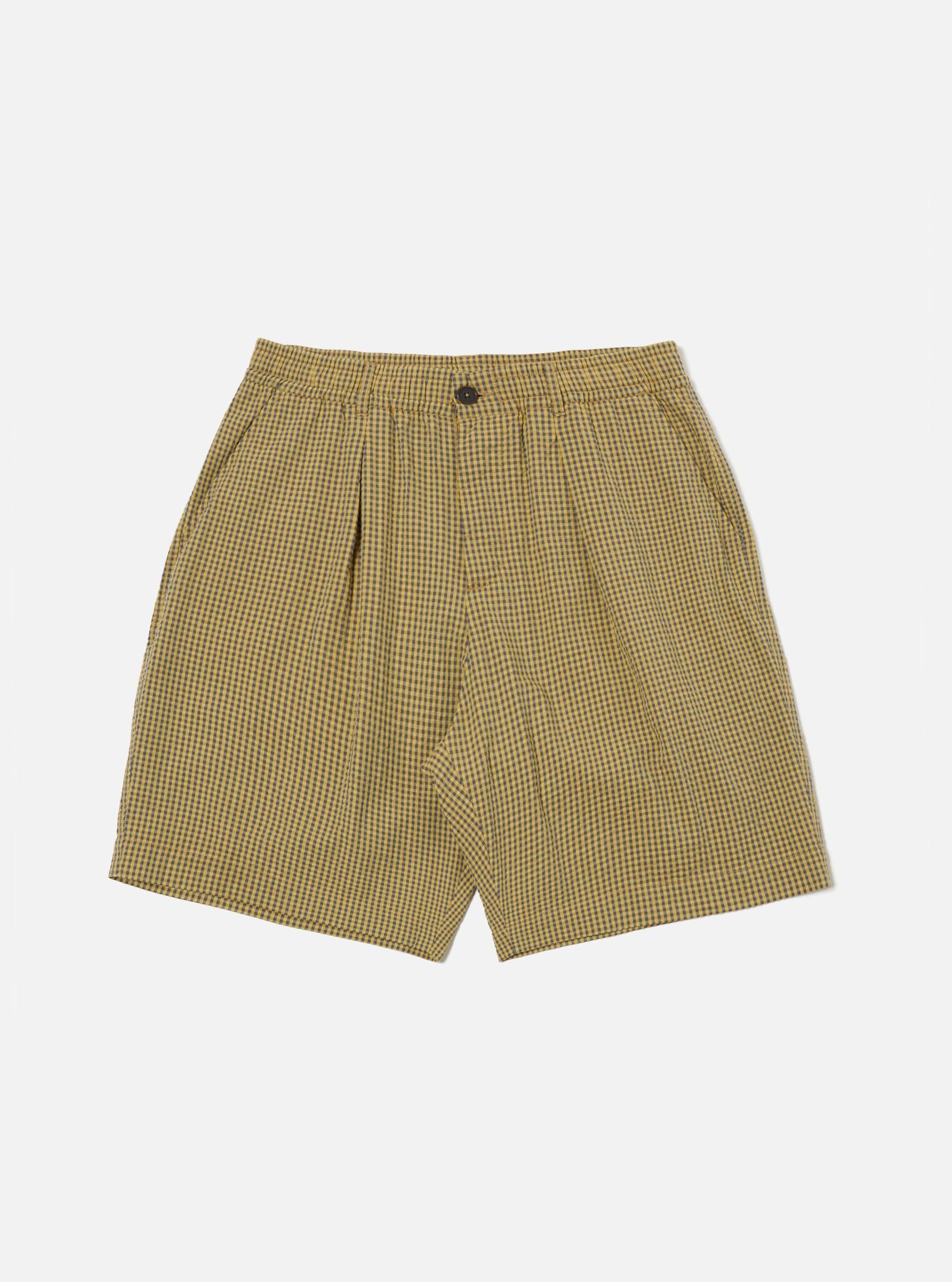 Universal Works Pleated Track Short in Yellow Japanese Seersucker Product Image