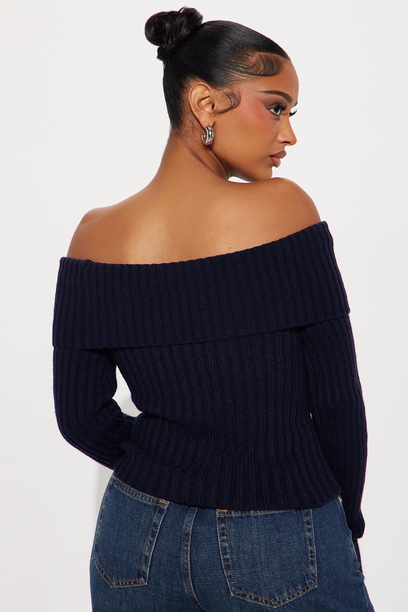 Patriotic Off Shoulder Sweater - Navy Product Image