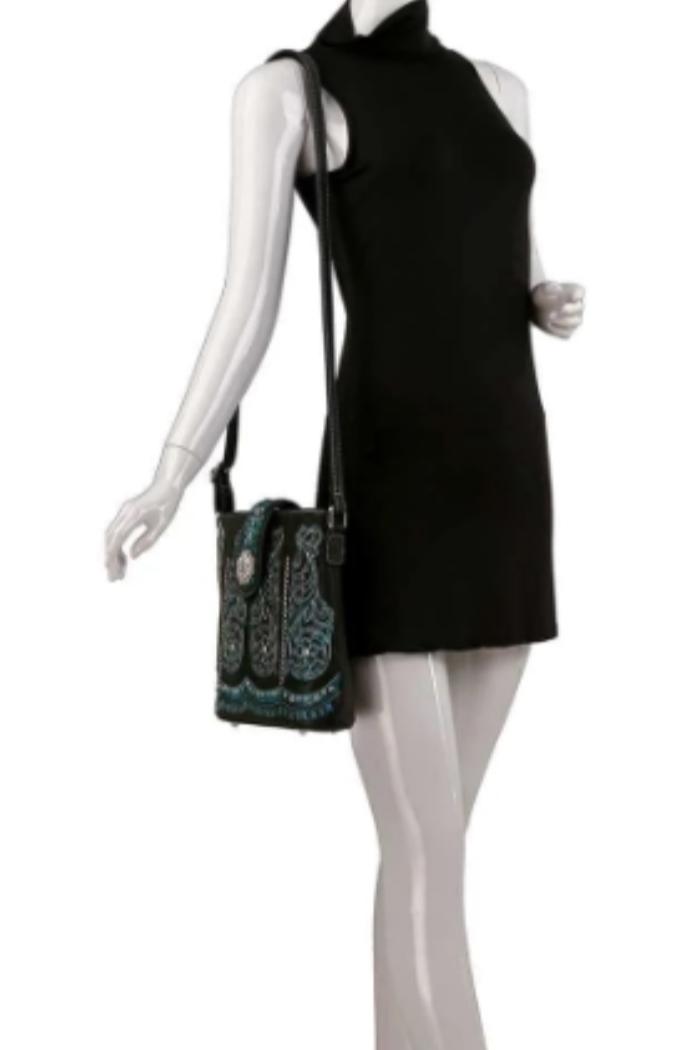 Western Blue Embroidered Crossbody Product Image