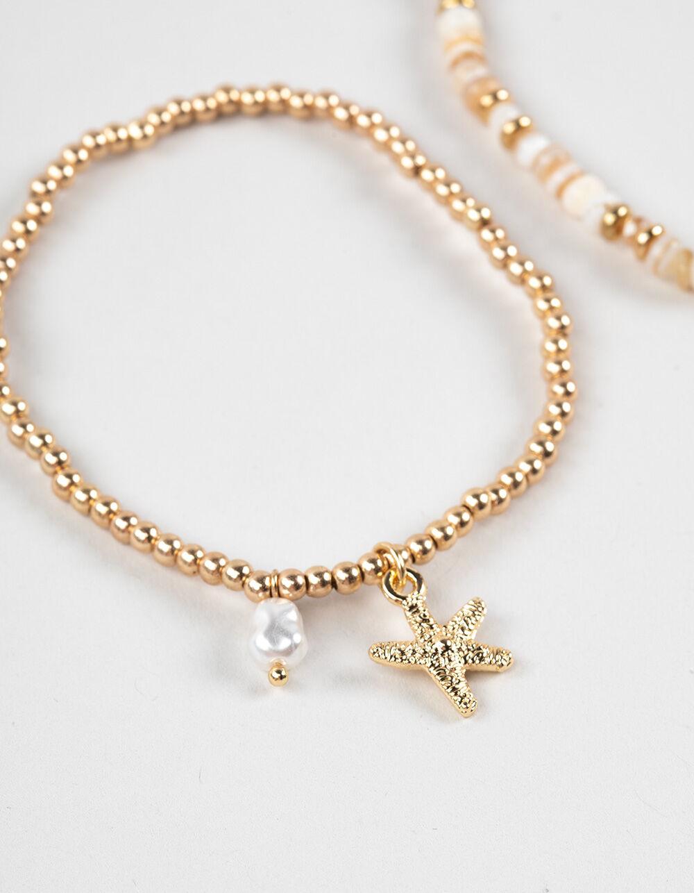 FULL TILT 4 Pack Sea Shell/Beaded Bracelets - GOLD Product Image