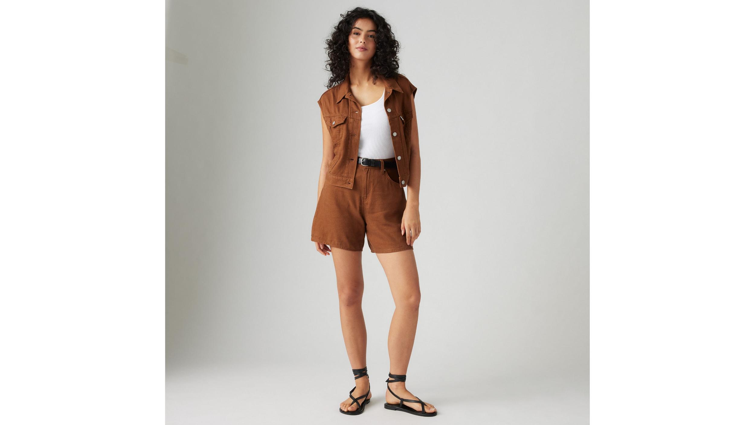 High Rise Baggy Linen Blend Lightweight Women's Shorts Product Image