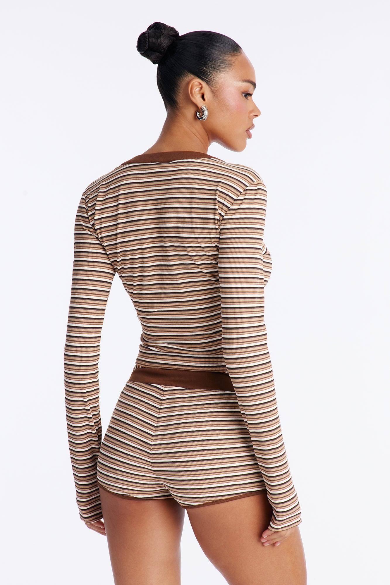 Mallie Striped 3 Piece Short Set - Brown/combo Female Product Image