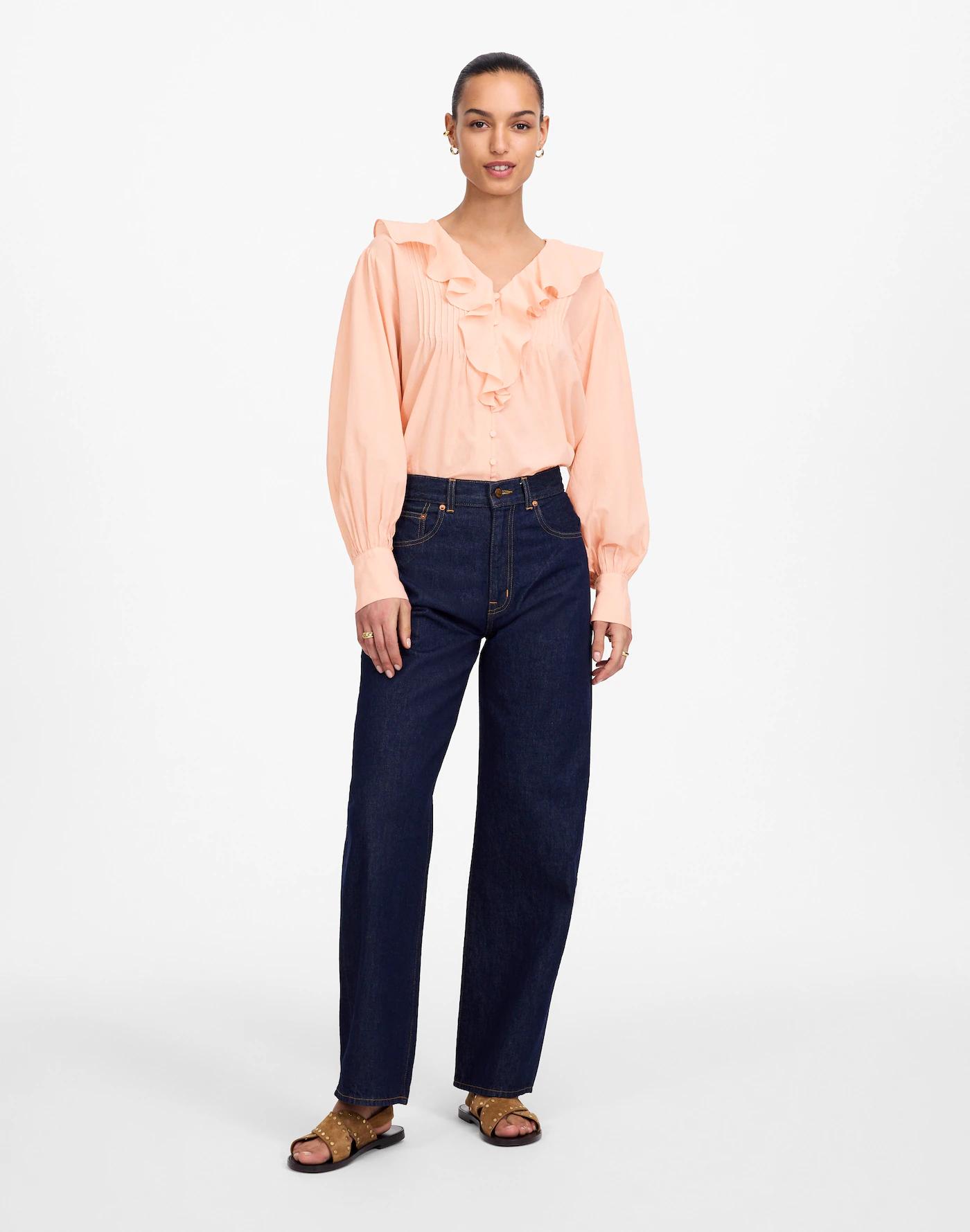 Ruffled Pintucked Long-Sleeve Top Product Image