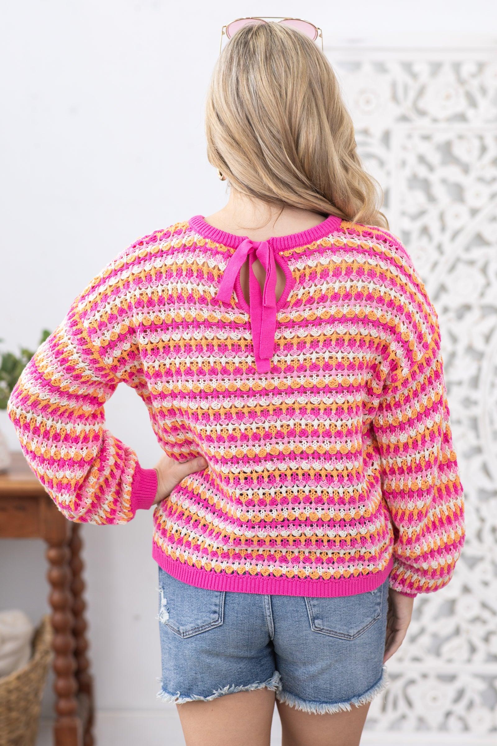 Pink Multicolor Stripe Knit Pullover Sweater Product Image