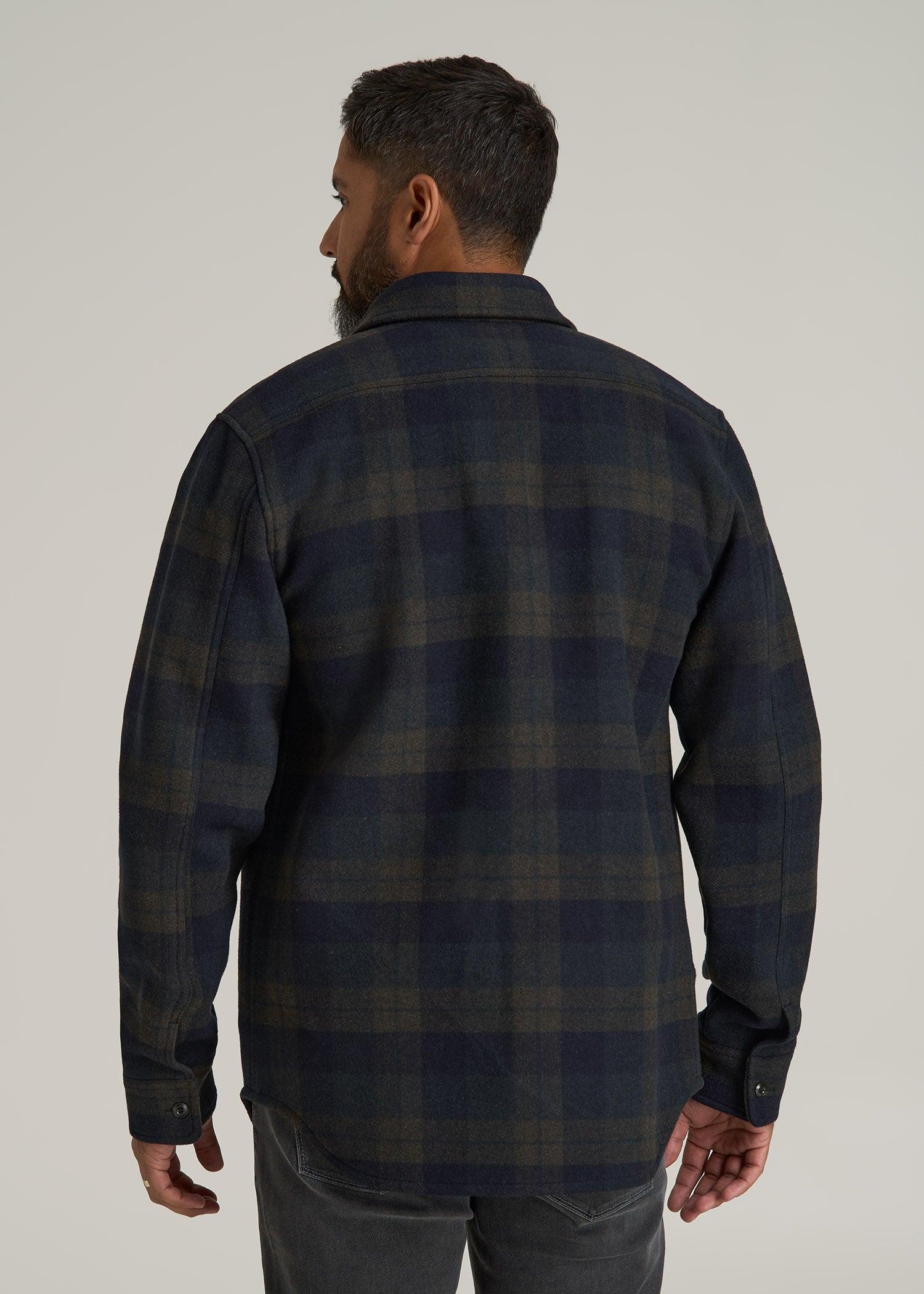 LJ&S Wool Blend Shirt Jacket for Tall Men in Green and Navy Plaid Male Product Image