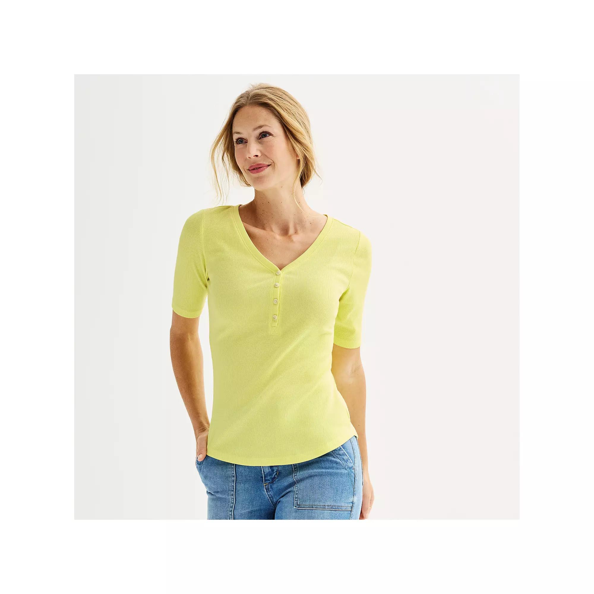 Women's Sonoma Goods For Life® Slim-Fit Henley, Size: Large, Pleasant Pink Product Image