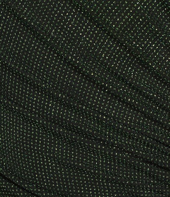 Alex Marie Abigail Two Tone Glitter Lurex High Boat Neck Long Blouson Sleeve Faux Wrap Ruched Asymmetrical Hem Maxi Dress Product Image