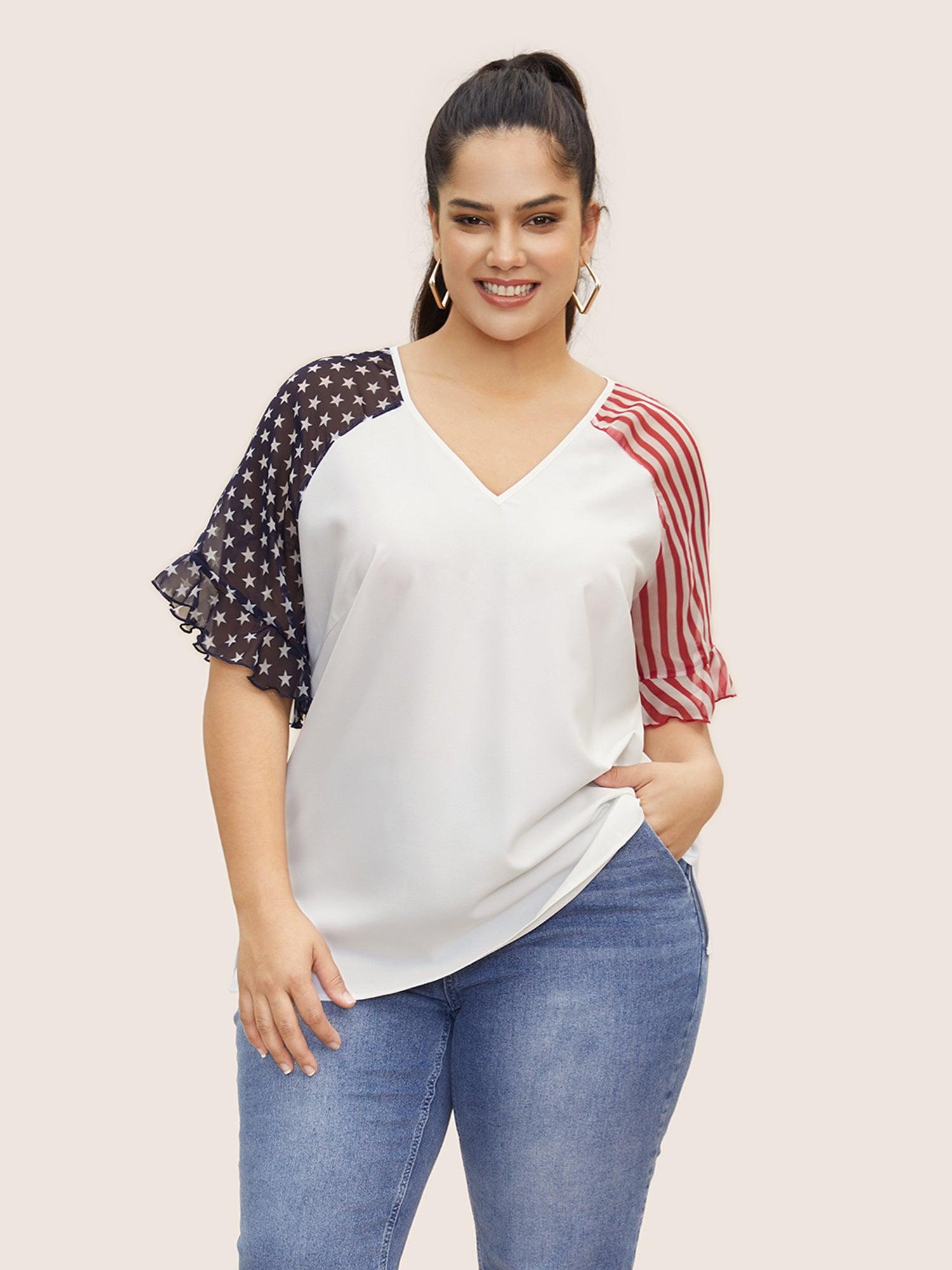 Star & Striped Ruffles Raglan Sleeve Blouse Female Product Image