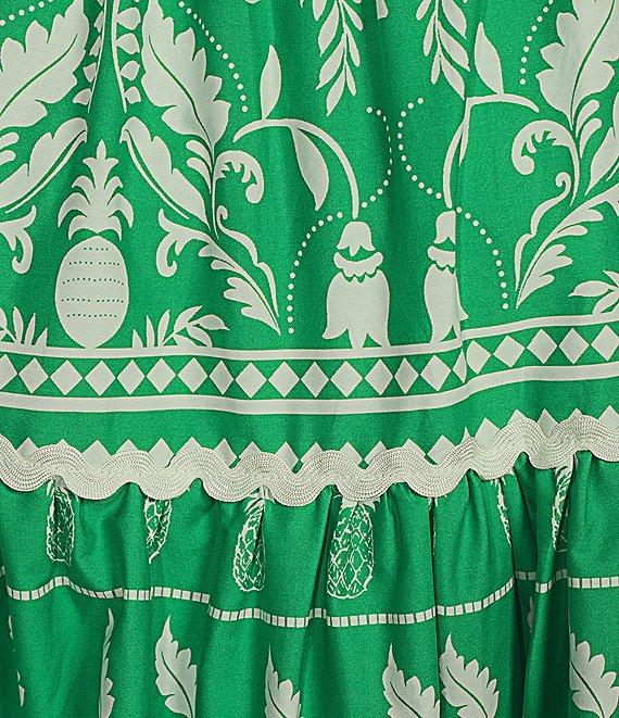 Sugarlips Coordinating Printed Off The Shoulder Short Puff Sleeve Rick Rack Trimmed Smocked Crop Top Product Image