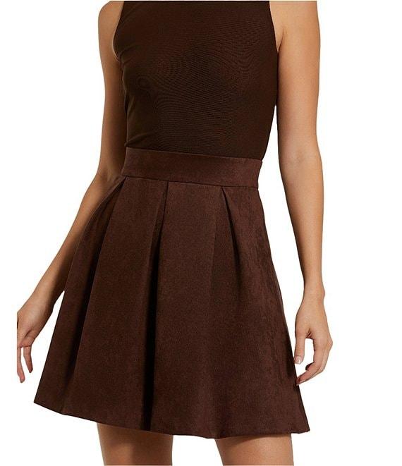 Mac Duggal Sleeveless Mixed Media Mesh Bodice Suede Skirt Fit & Flare Mini Dress Product Image