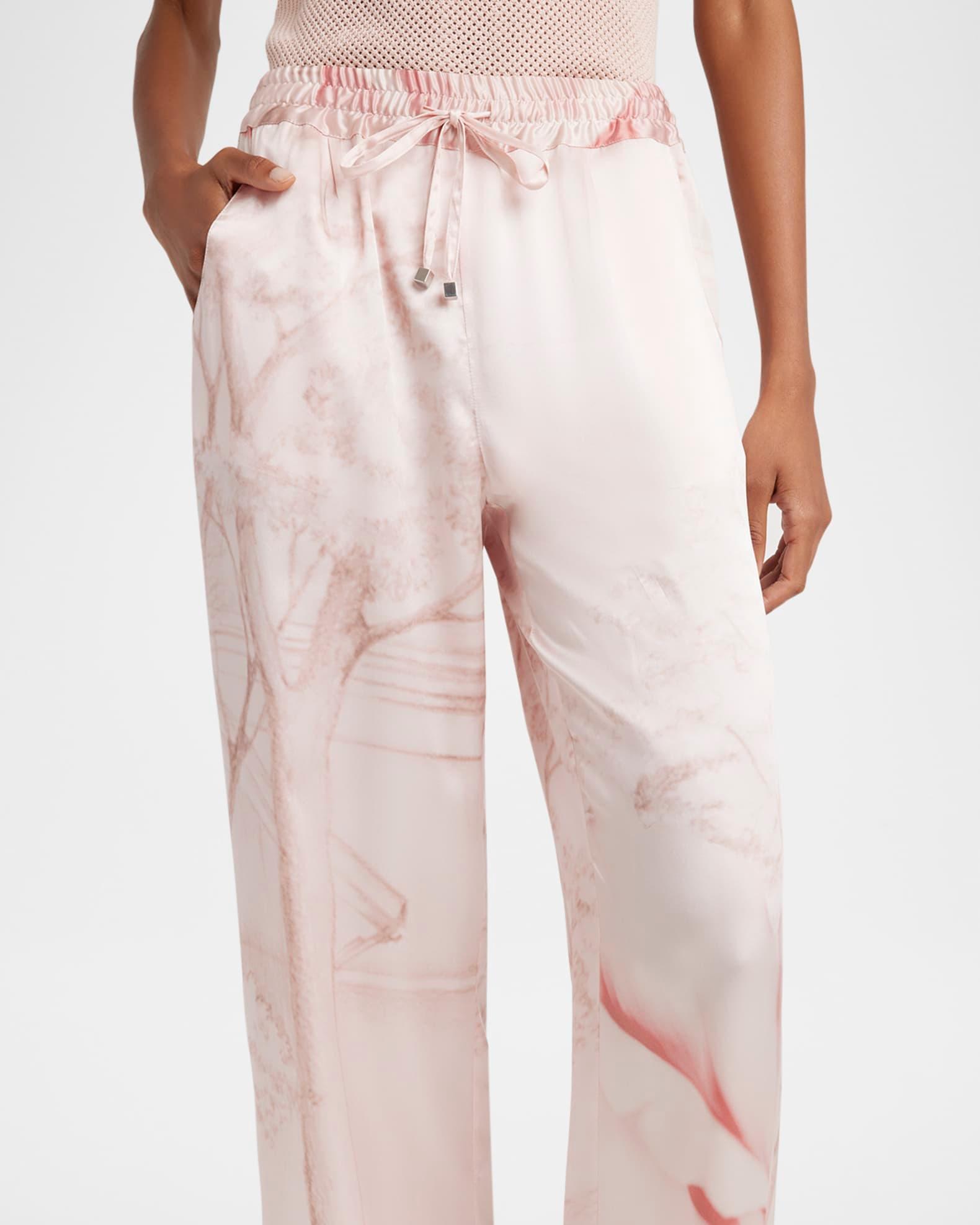 Wide-Leg Silk Drawstring Pants Product Image