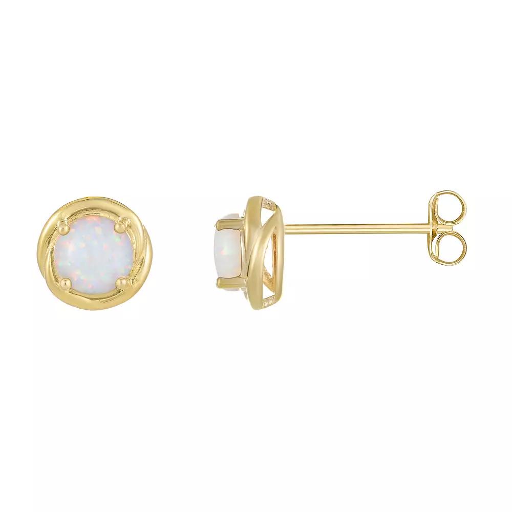 Gemminded 18k Gold Plated Sterling Silver & Lab-Created Opal Round Stud Earrings, Women's, Gold Tone Product Image