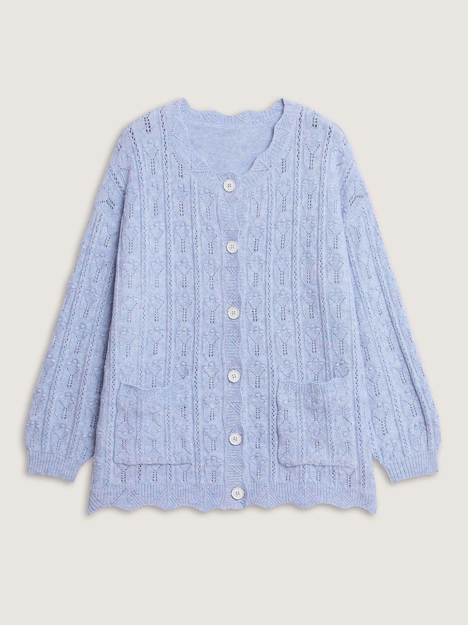 Textured Lantern Sleeve Button Knit Cardigan Female Product Image