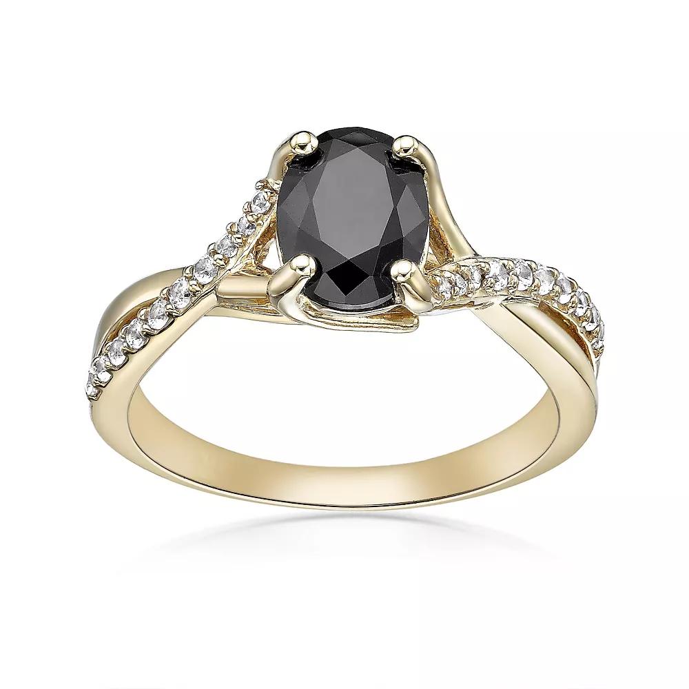 Gemminded 2 Micron Gold Over Silver Black Onyx & Lab-Created White Sapphire Ring, Women's, Size: 8, Gold Tone Product Image