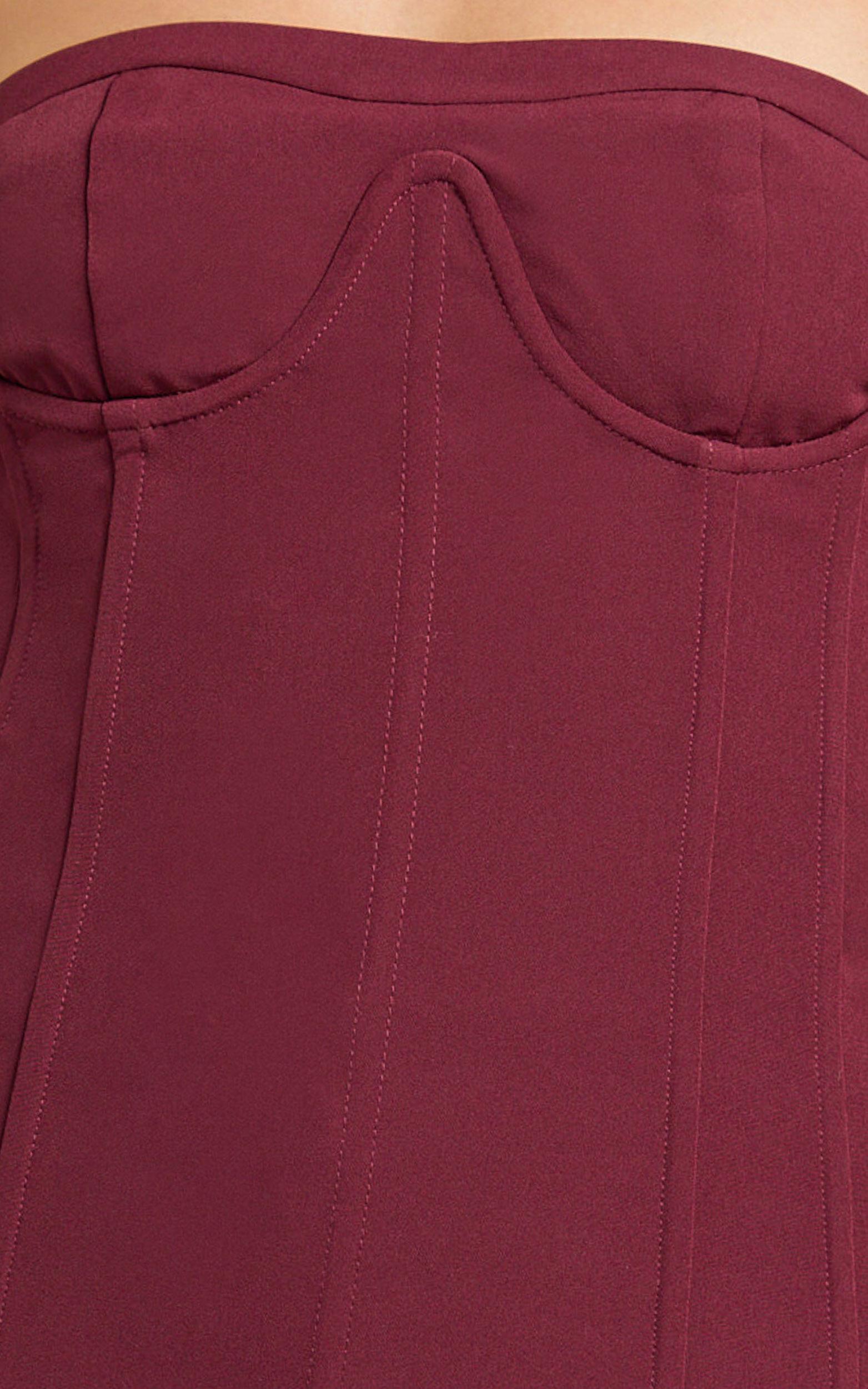 Irene Top - Strapless Sweetheart Lace Up Back Top in Wine Product Image