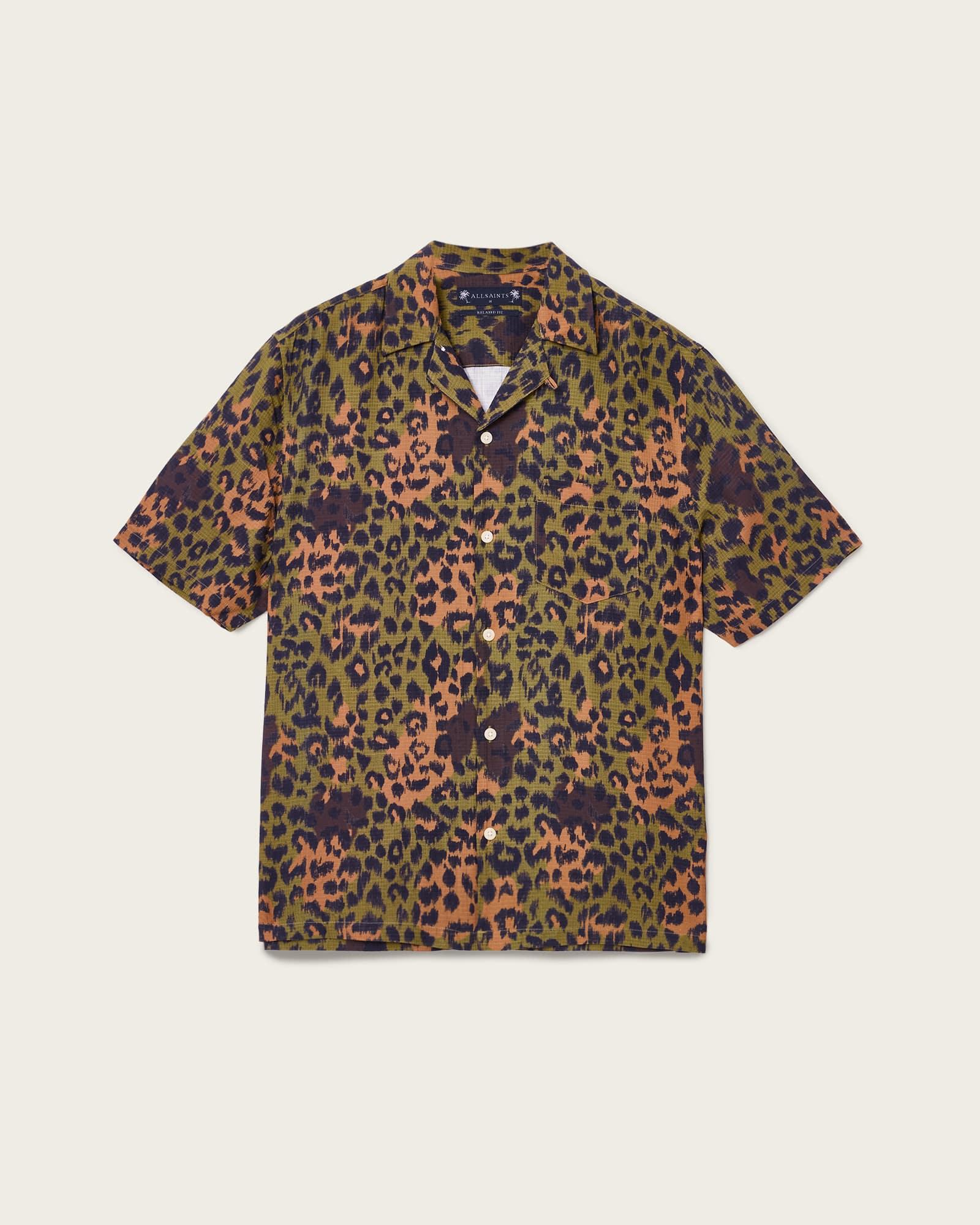Styx Printed Short Sleeve Shirt Military Green | ALLSAINTS US Product Image