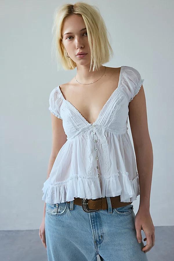 Kimchi Blue Izzy Lace Trim Button-Front Babydoll Blouse Womens at Urban Outfitters Product Image