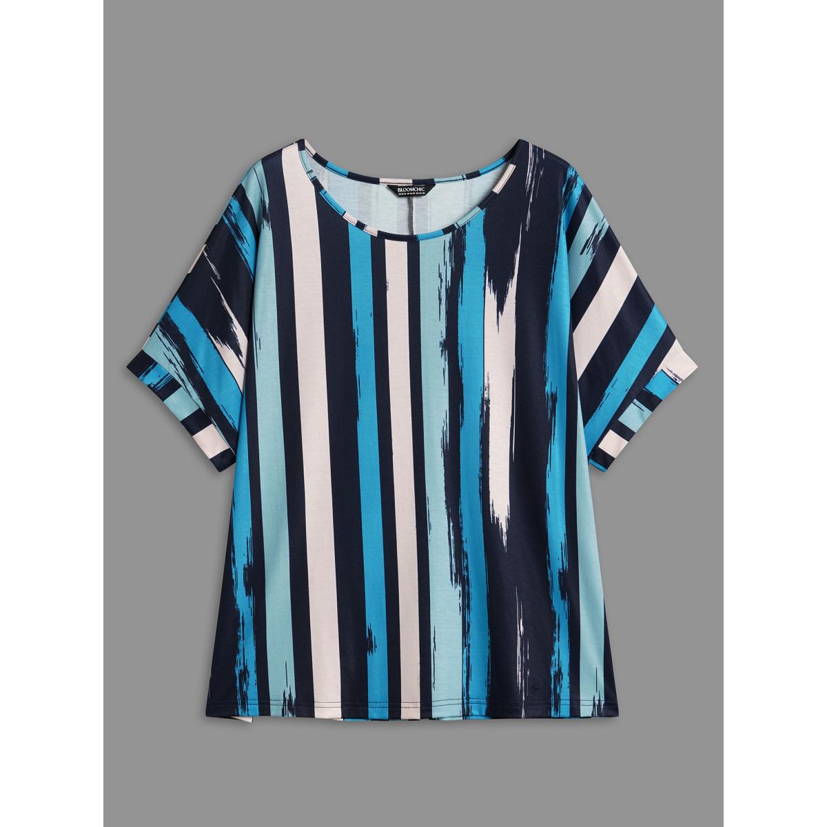 Plus Size Striped Print Dolman Sleeve T-Shirt Multicolor Women Casual Contrast Round Neck Everyday T-shirts BloomChic 10/M Product Image