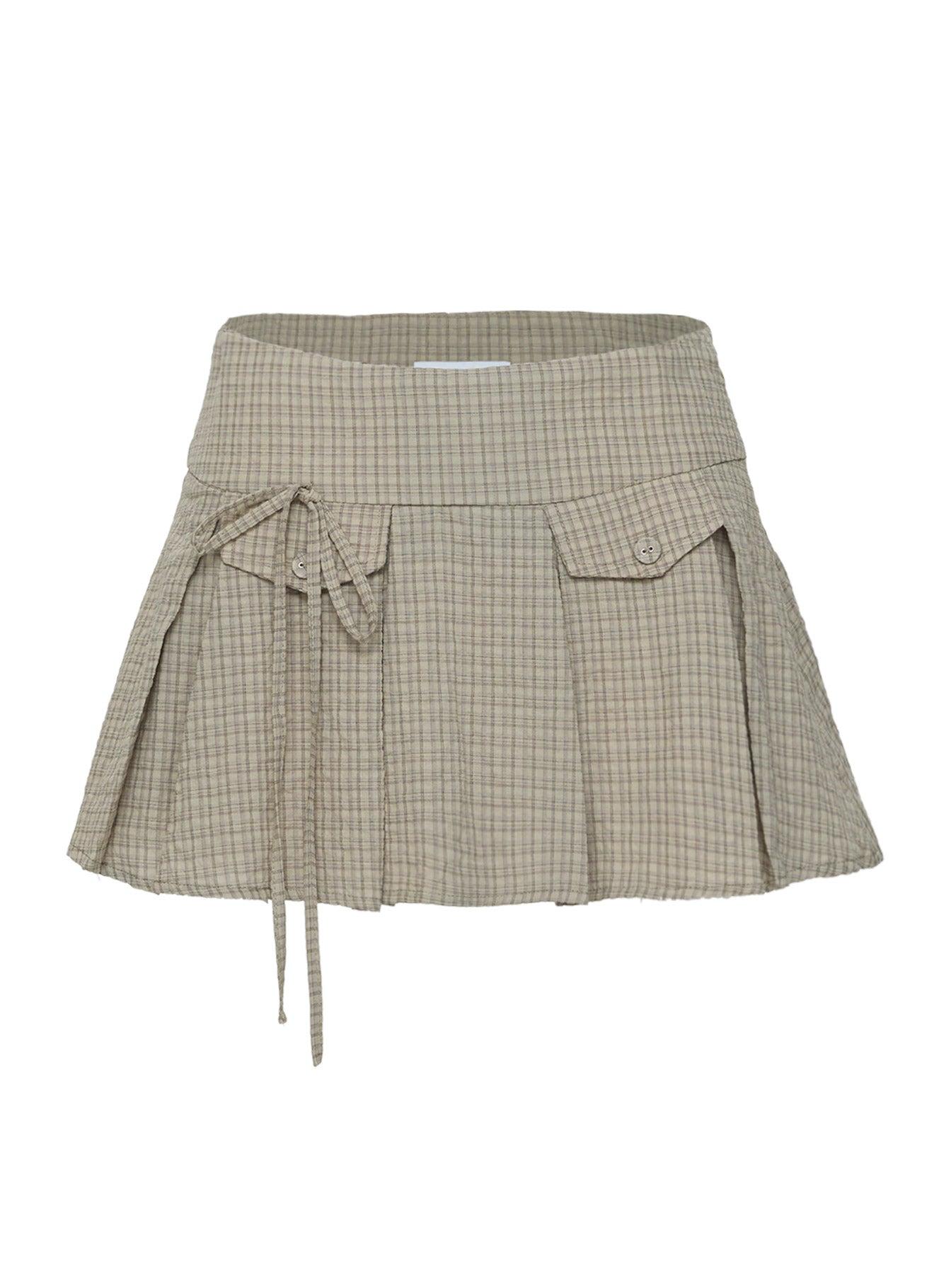 Hariette Pleat Mini Skirt Brown Plaid Product Image