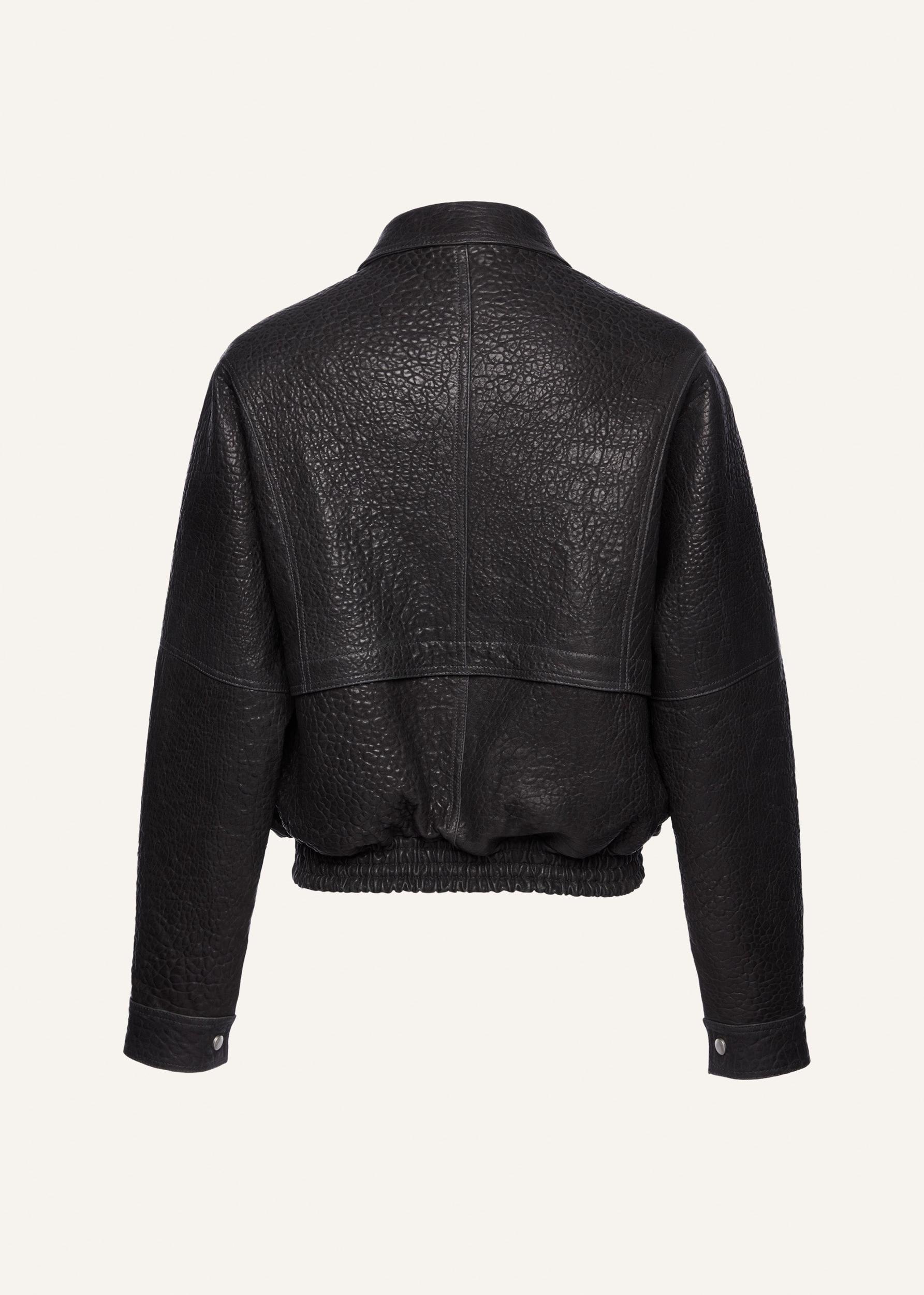 Vintage leather bomber jacket in embossed grey Product Image