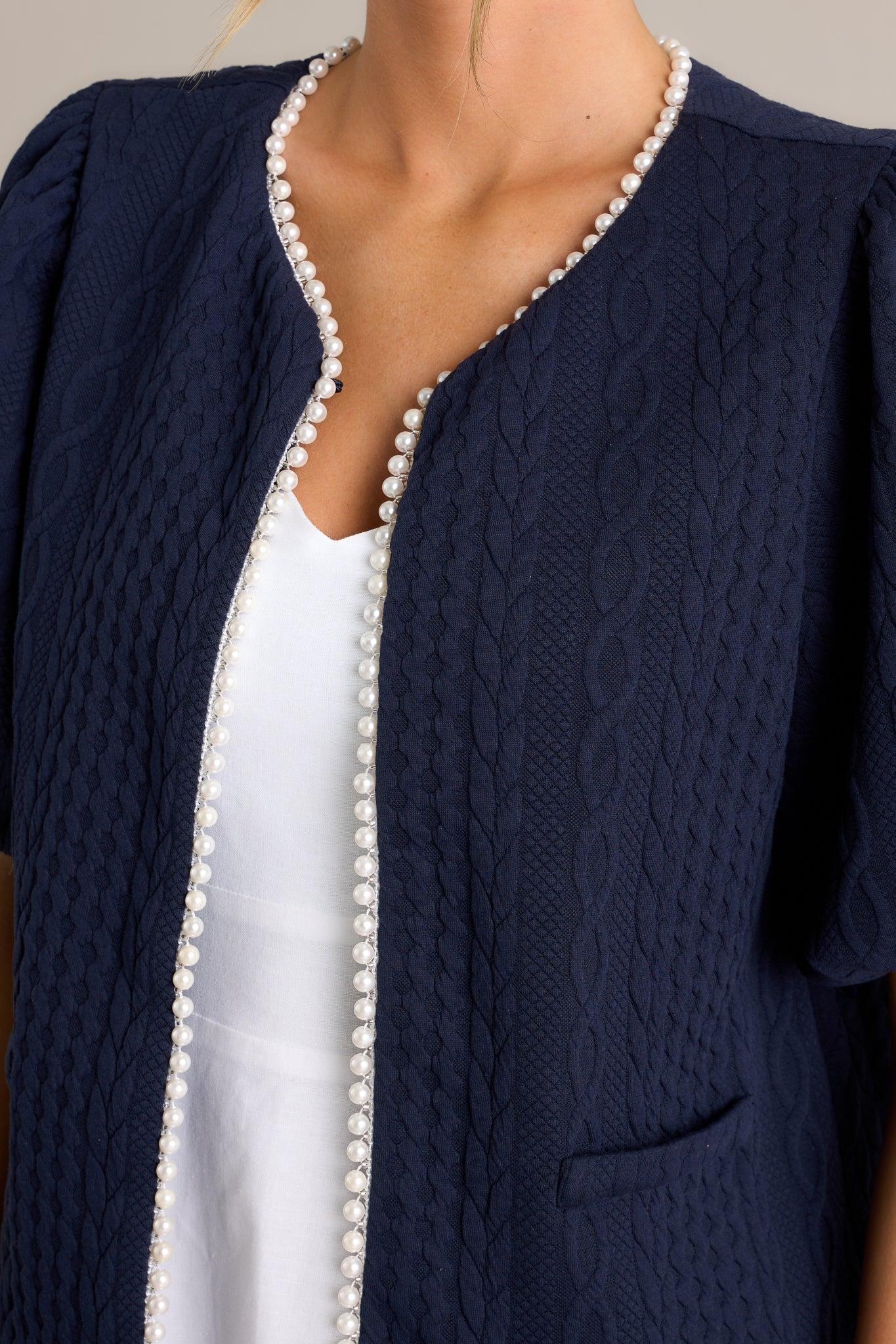 Universal Charm Navy Short Puff Sleeve Jacket Product Image