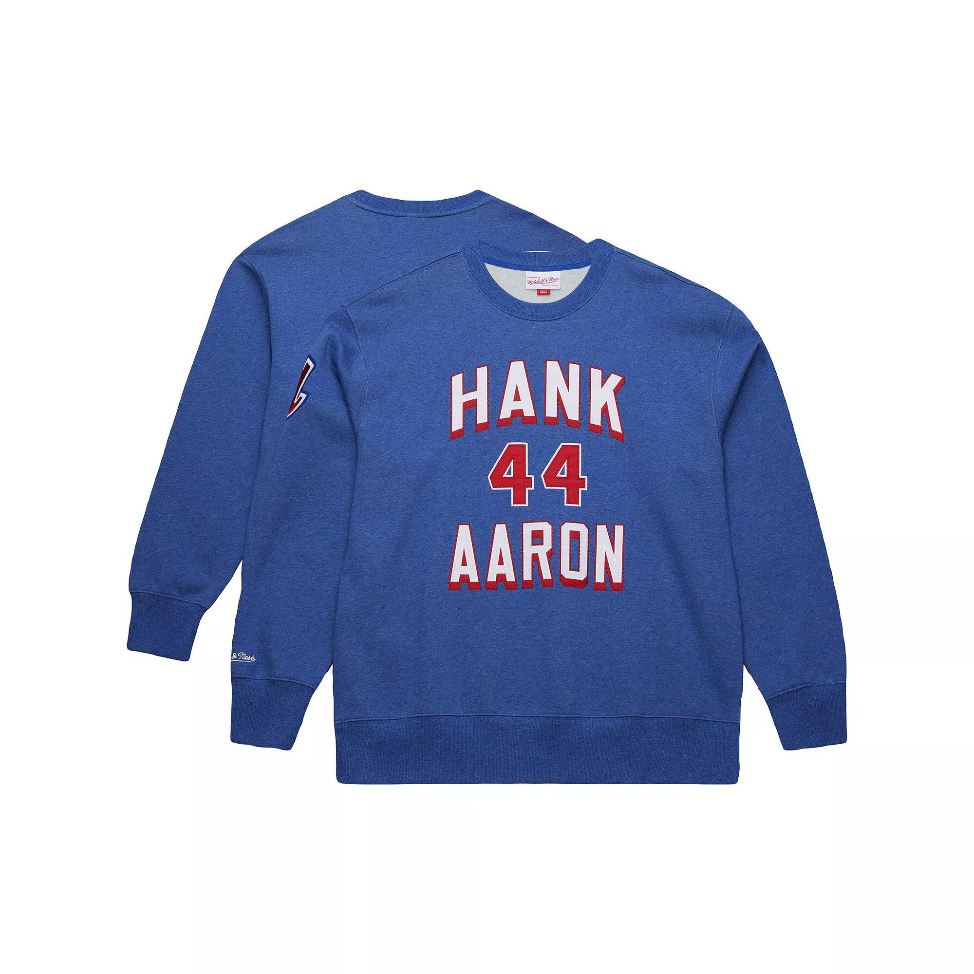 Men's Mitchell & Ness Hank Aaron Royal Atlanta Braves Legends Collection Vintage Logo Fleece Name & Number Pullover Sweatshirt,  Product Image