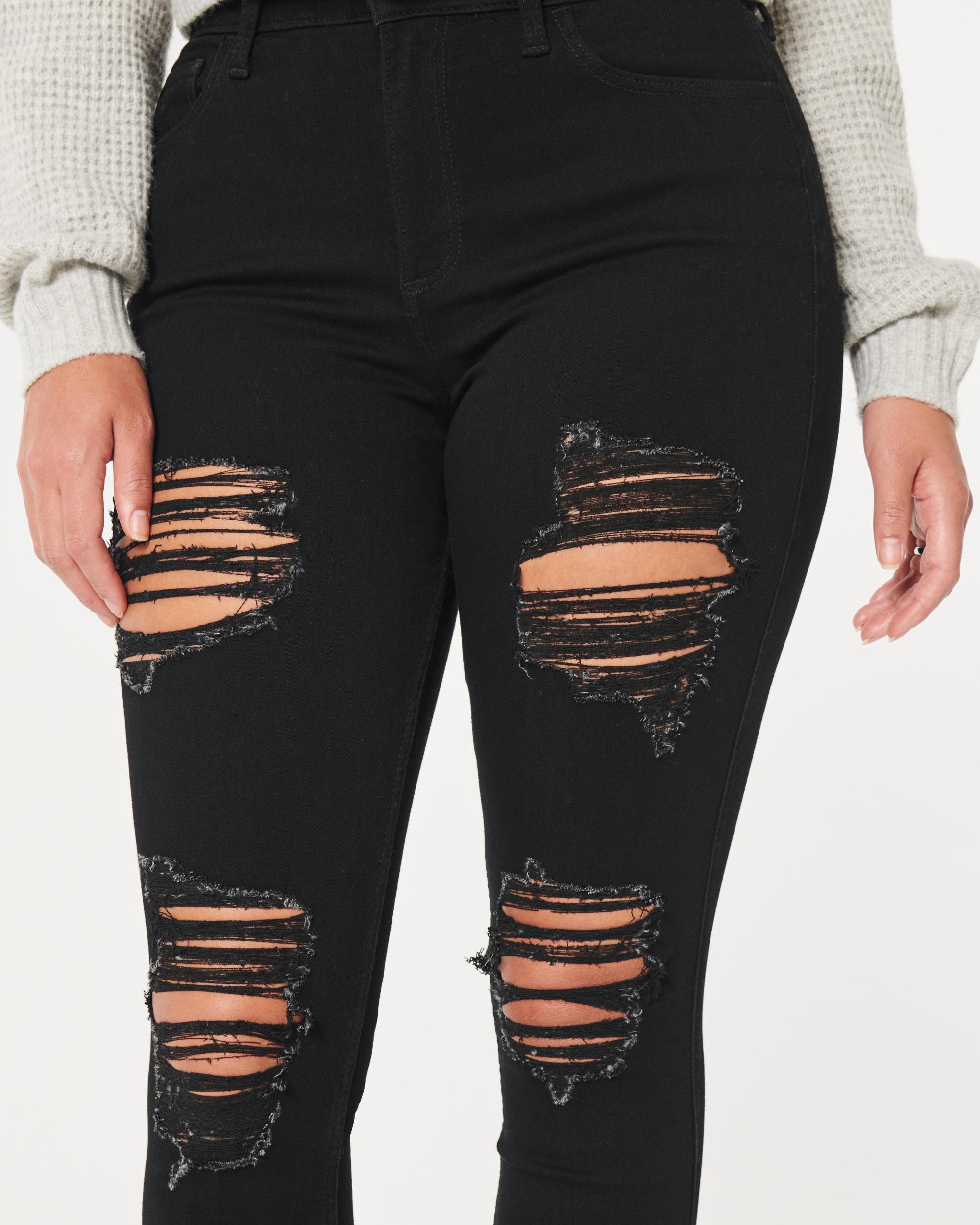 Curvy High-Rise Ripped Black Super Skinny Jeans Product Image