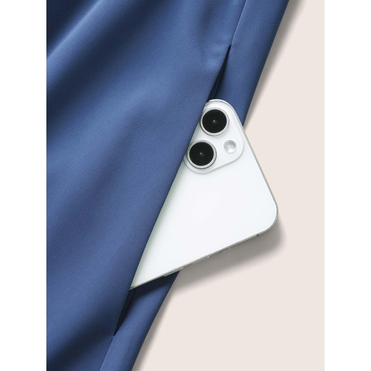 Plus Size Square Neck Shirred Lace Trim Slit Hem Dress DarkBlue Women Elegant Woven ribbon&lace trim Square Neck Short sleeve Curvy BloomChic 26/4X Product Image