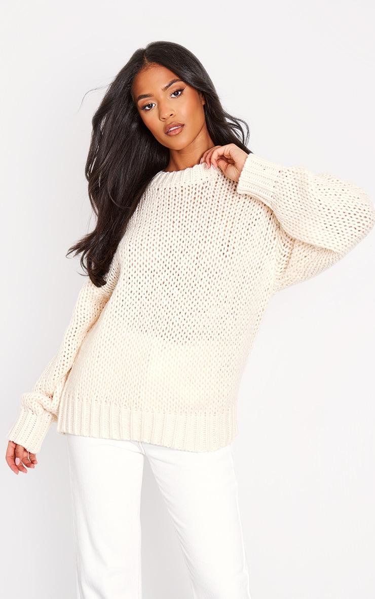 Tall Cream Chunky Knit Crew Neck Sweater Product Image