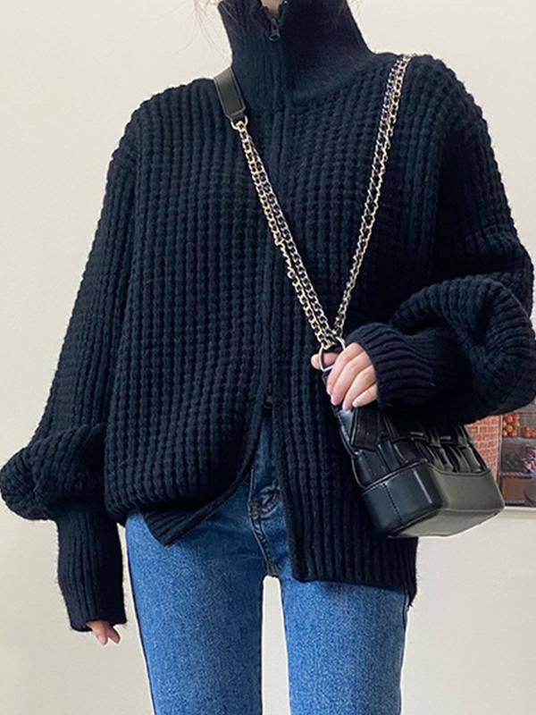 Solid Double Zip Turtleneck Sweater Product Image